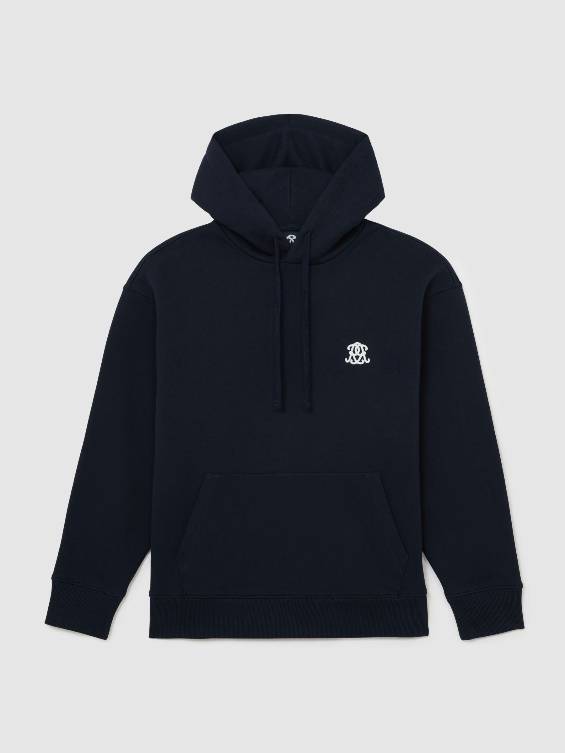 Monogram Embroidered Relaxed Hoodie in Navy