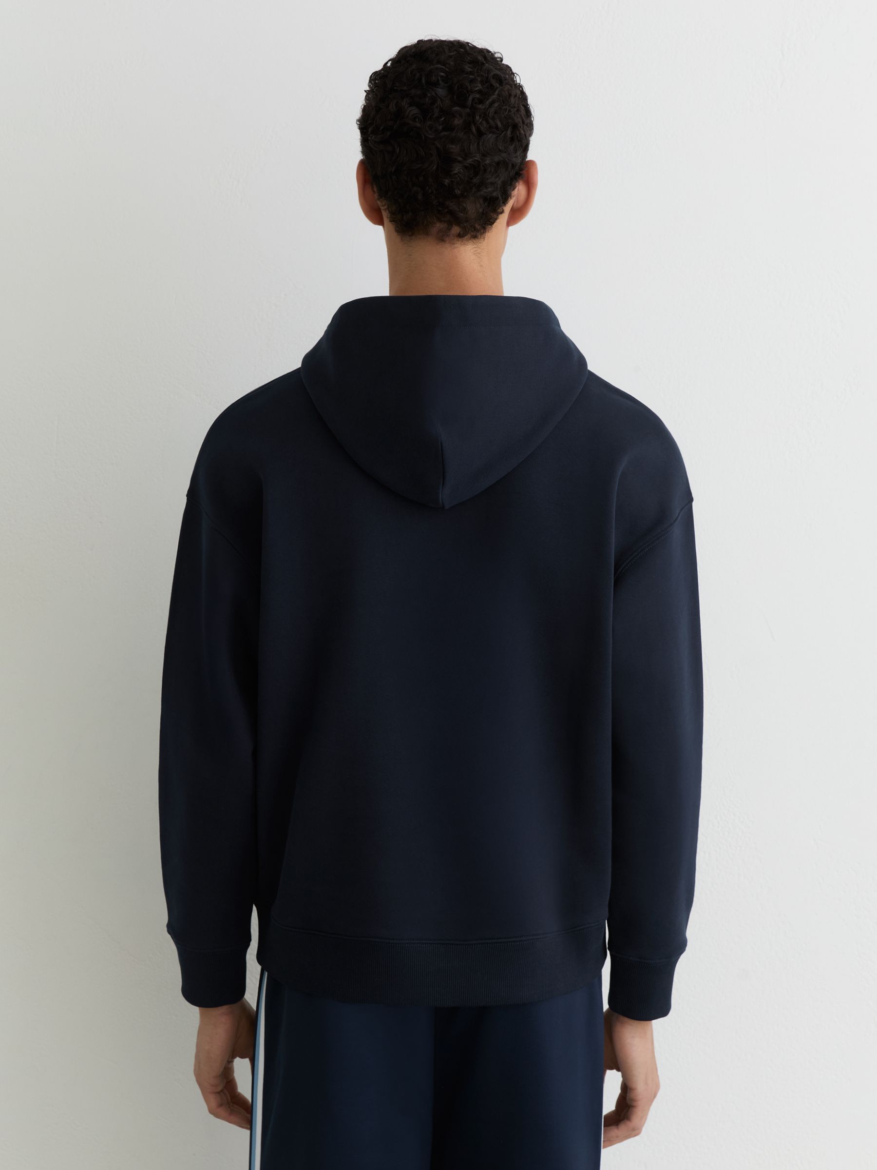 Monogram Embroidered Relaxed Hoodie in Navy - Image 5 of 6