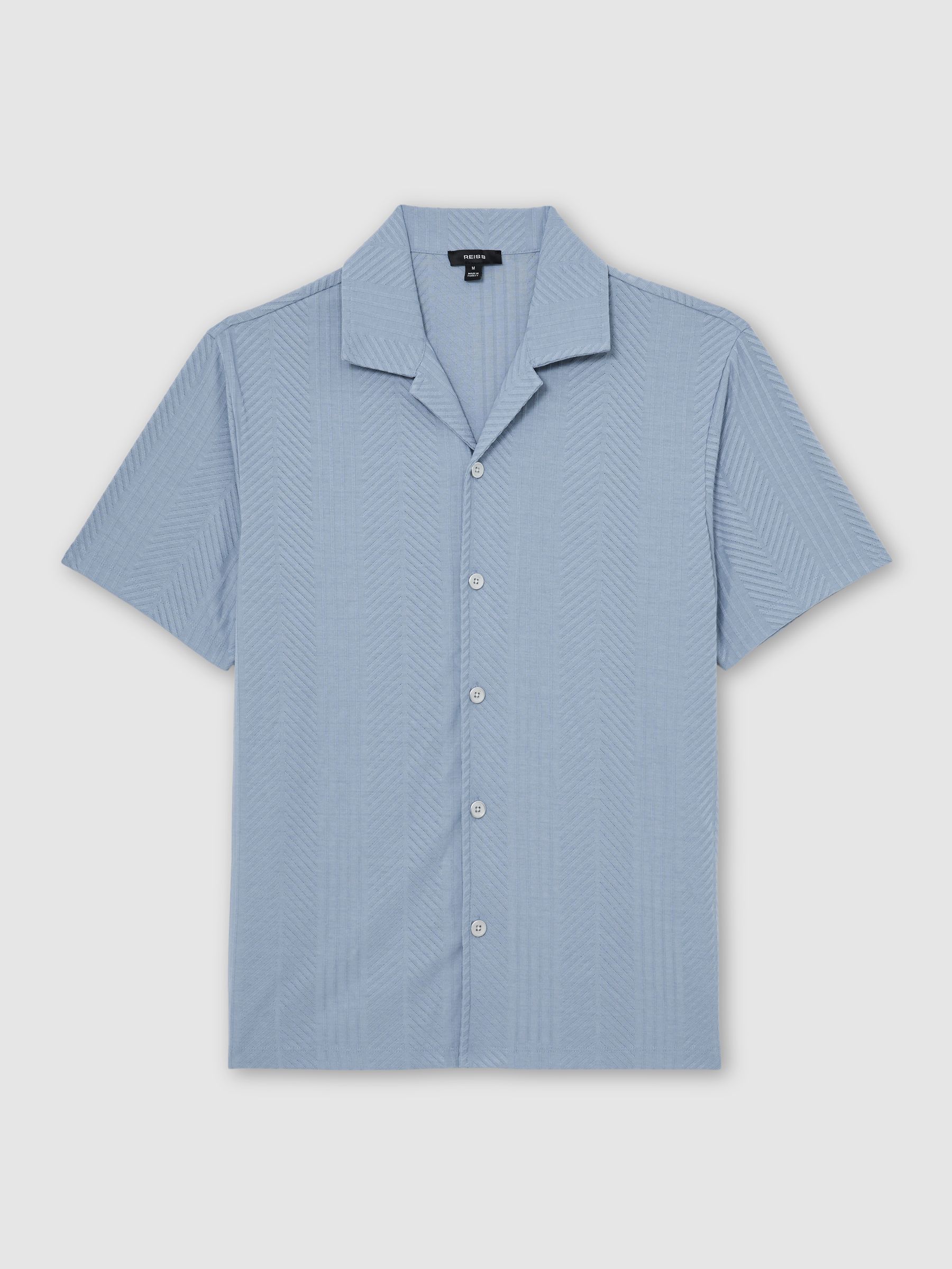 Jacquard Cuban-Collar Shirt in Soft Blue - Image 2 of 7