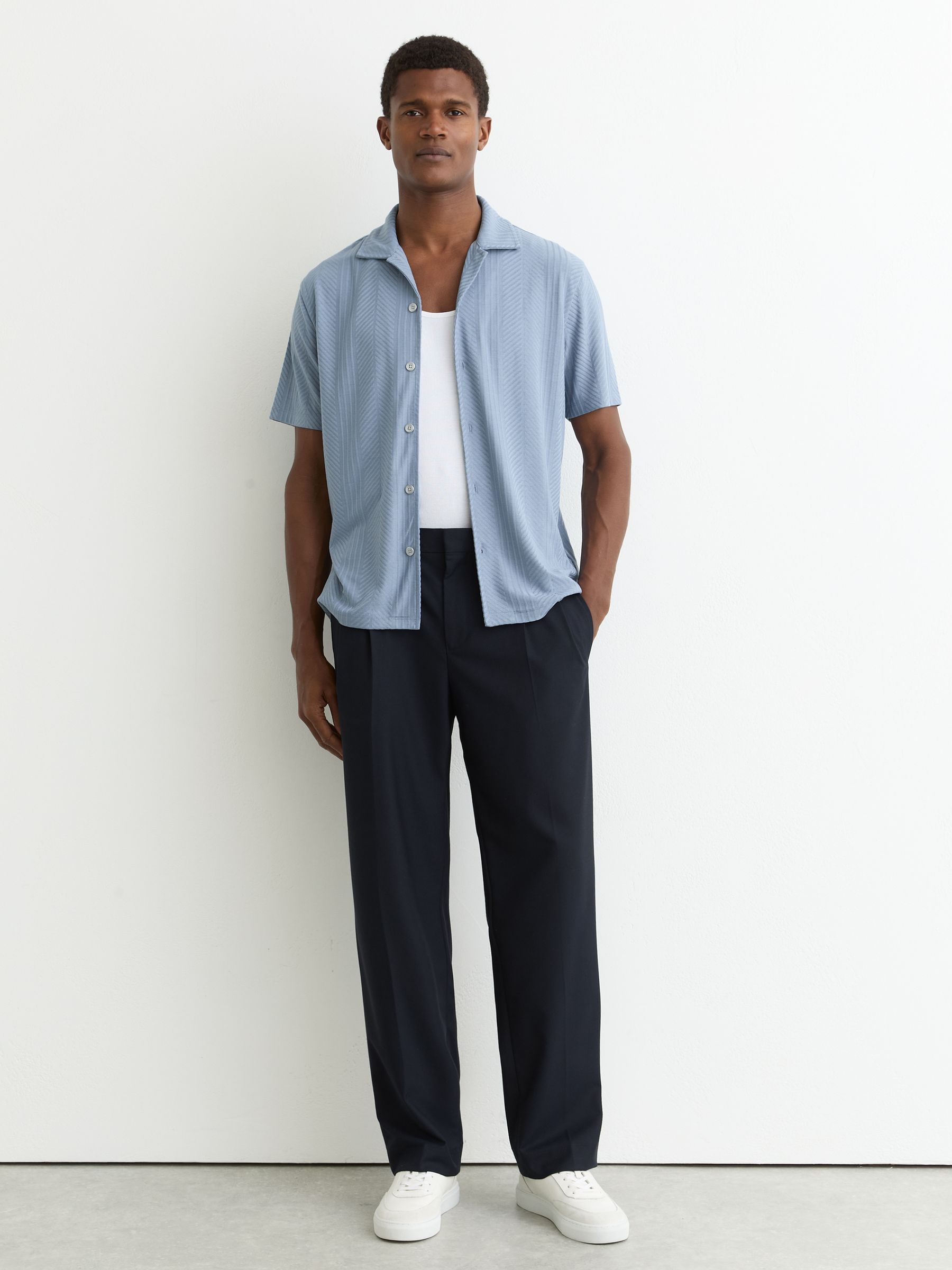 Jacquard Cuban-Collar Shirt in Soft Blue - Image 3 of 7