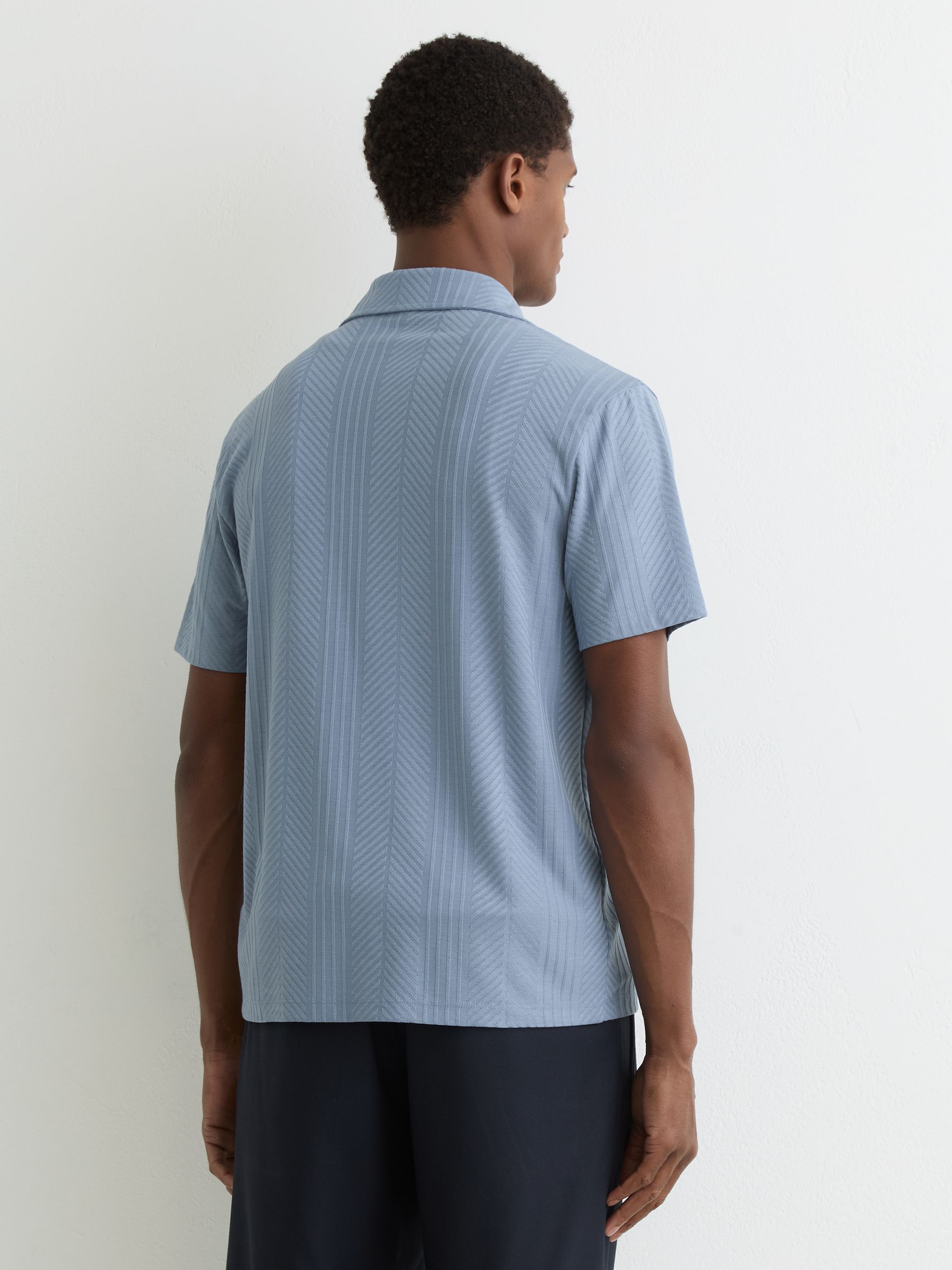 Jacquard Cuban-Collar Shirt in Soft Blue - Image 6 of 7
