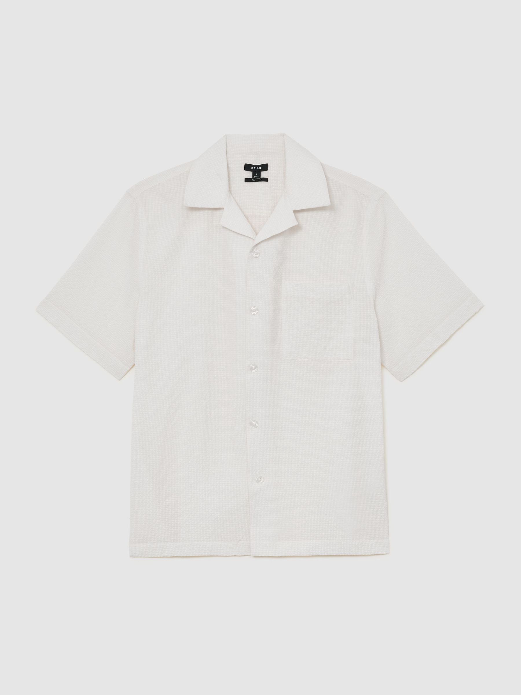 Textured Cuban-Collar Short-Sleeve Shirt in Off White - Image 2 of 6 Textured Cuban-Collar Short-Sleeve Shirt in Off White - Image 2 of 6