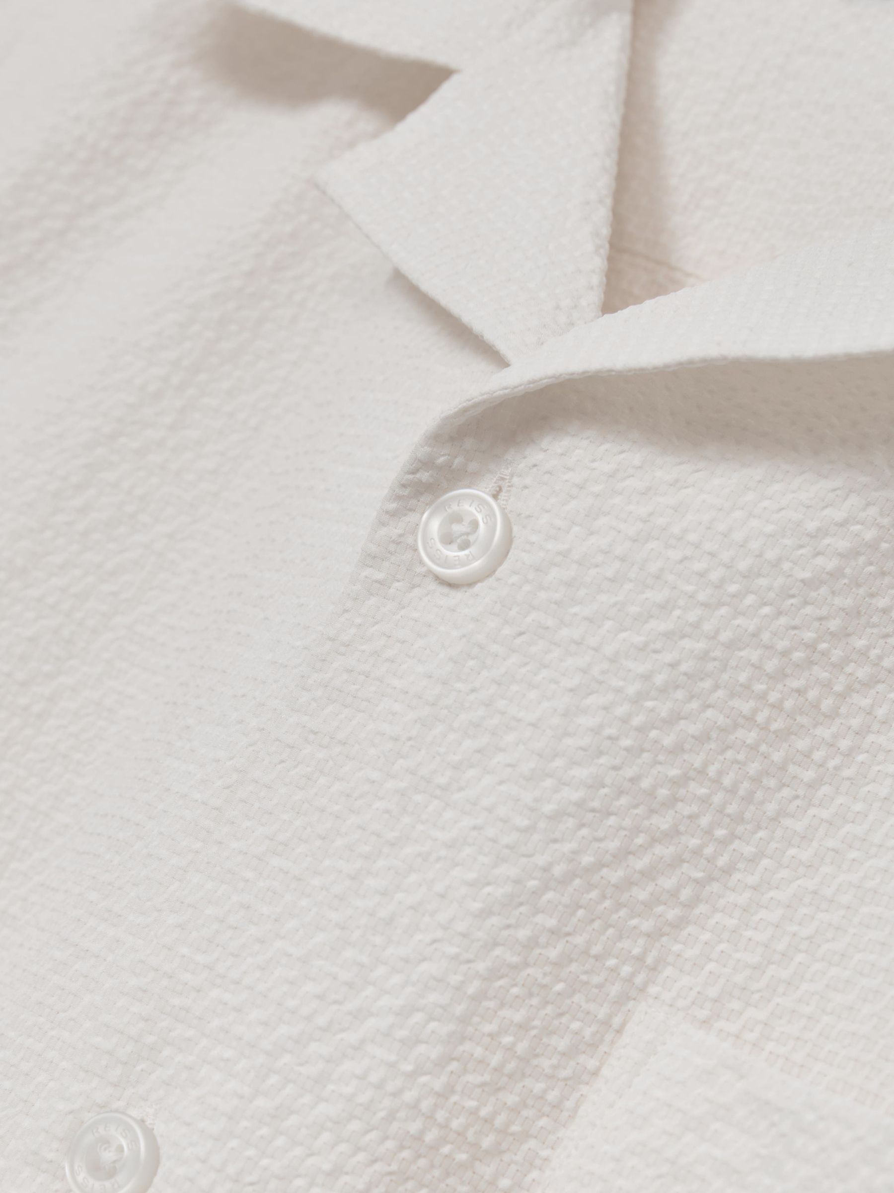 Textured Cuban-Collar Short-Sleeve Shirt in Off White - image 3