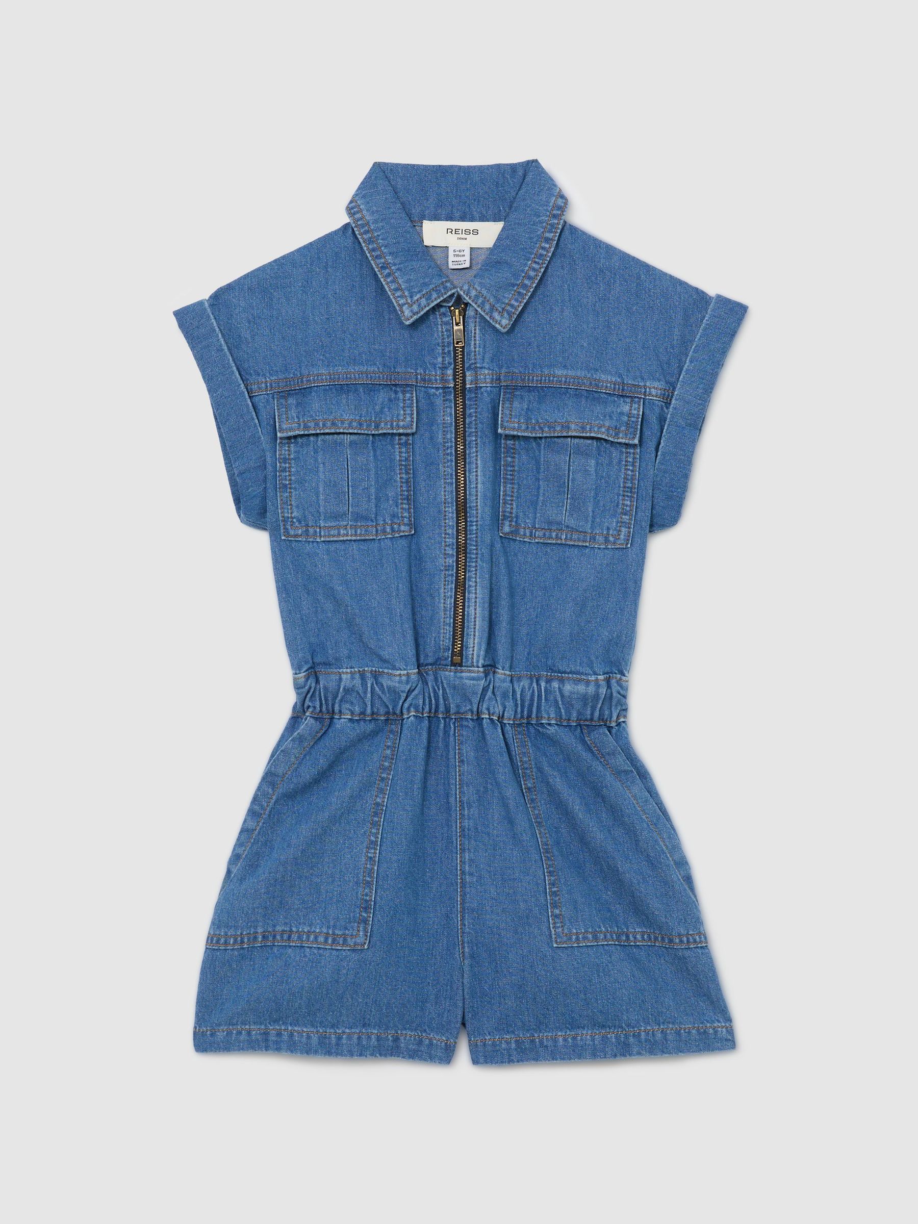 3-9 yrs Denim Zip-Through Playsuit in Denim Blue - Image 1 of 3