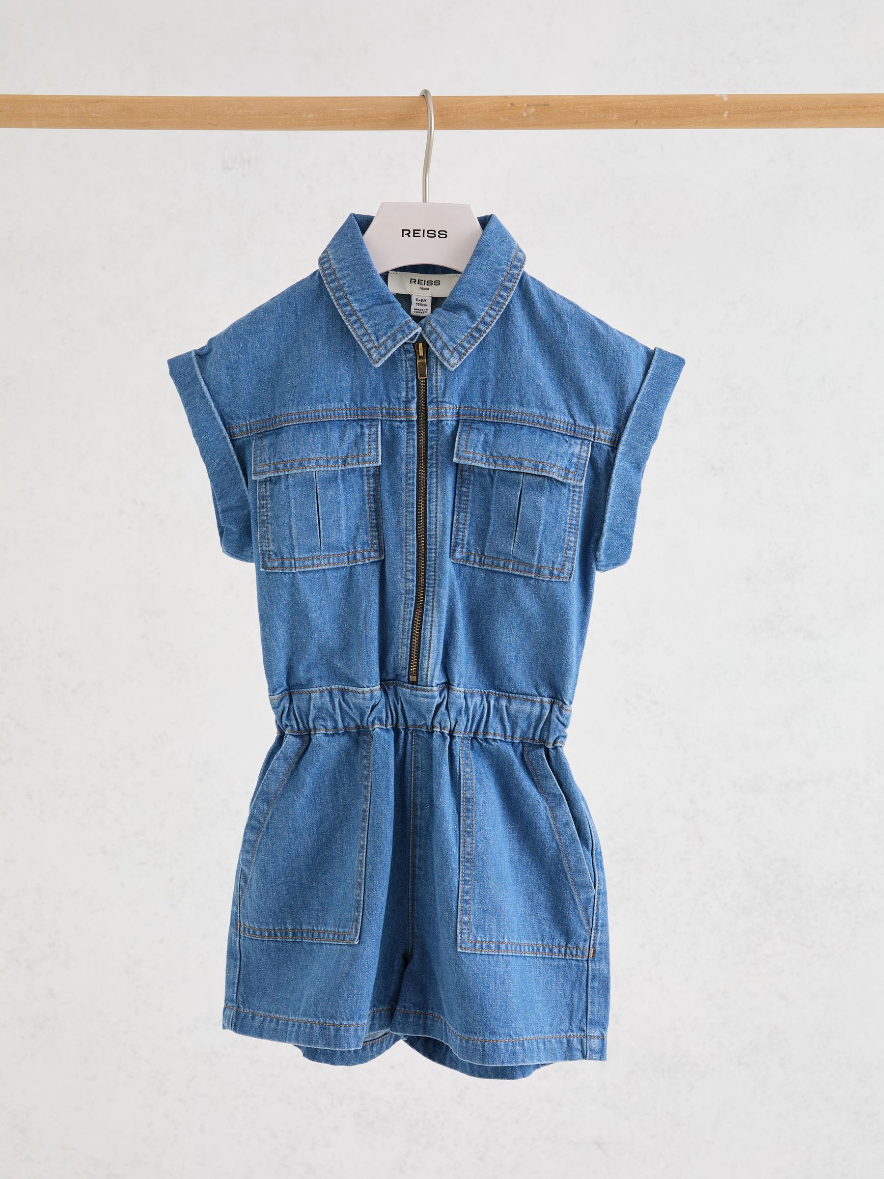 3-9 yrs Denim Zip-Through Playsuit in Denim Blue - Image 2 of 3