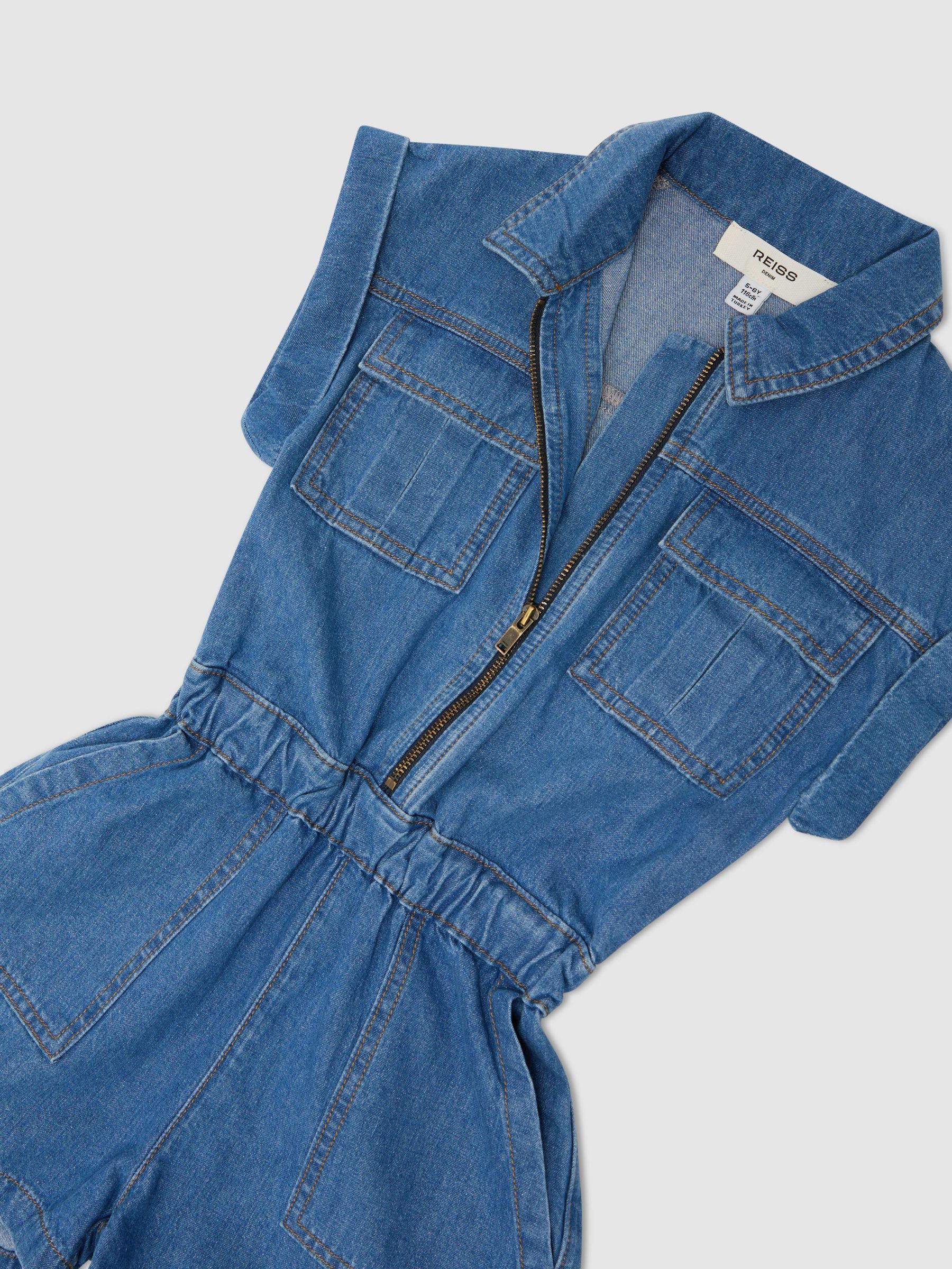 3-9 yrs Denim Zip-Through Playsuit in Denim Blue - Image 3 of 3