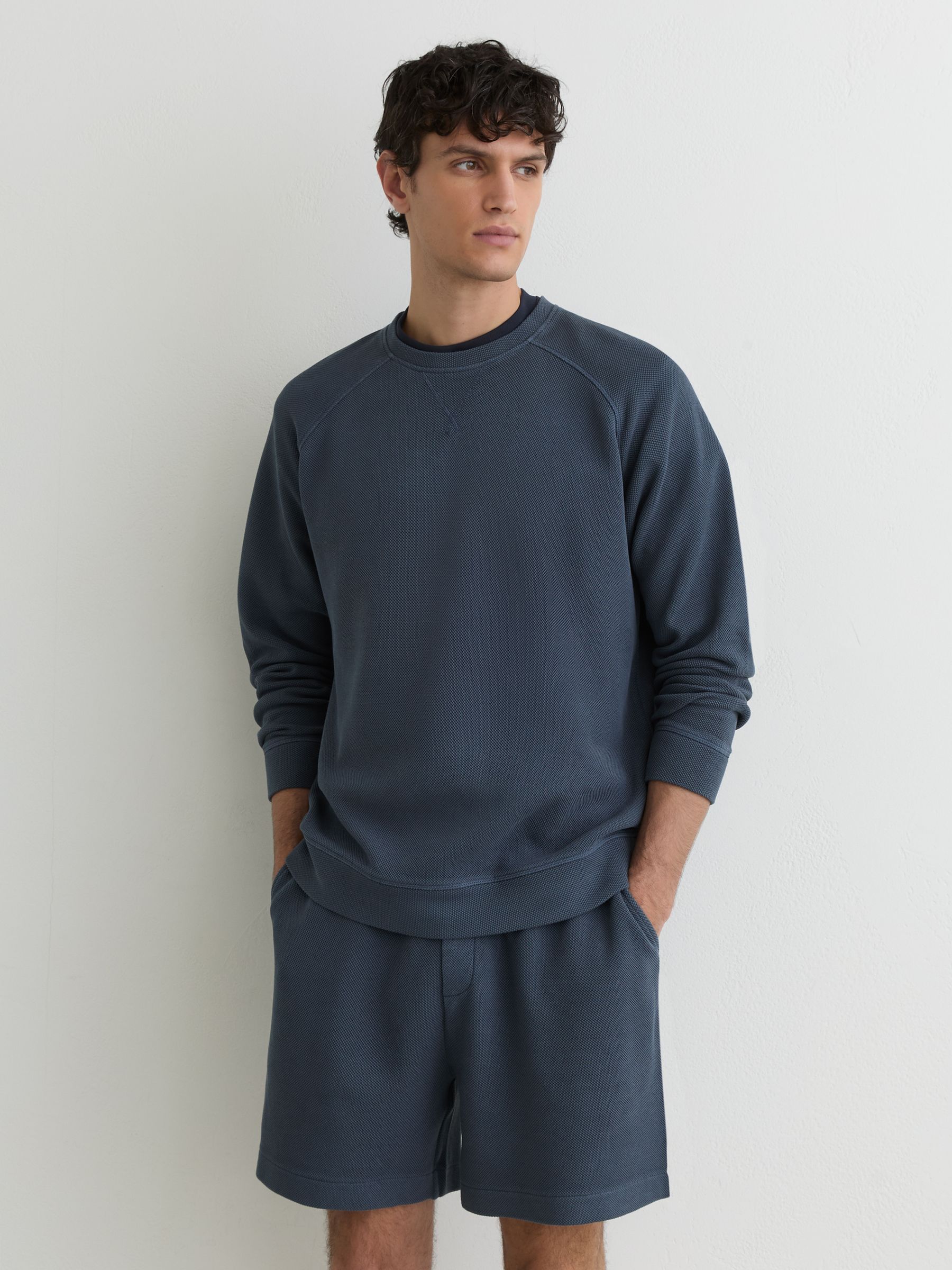 Cotton-Pique Garment-Dyed Sweatshirt in Airforce Blue - image 2