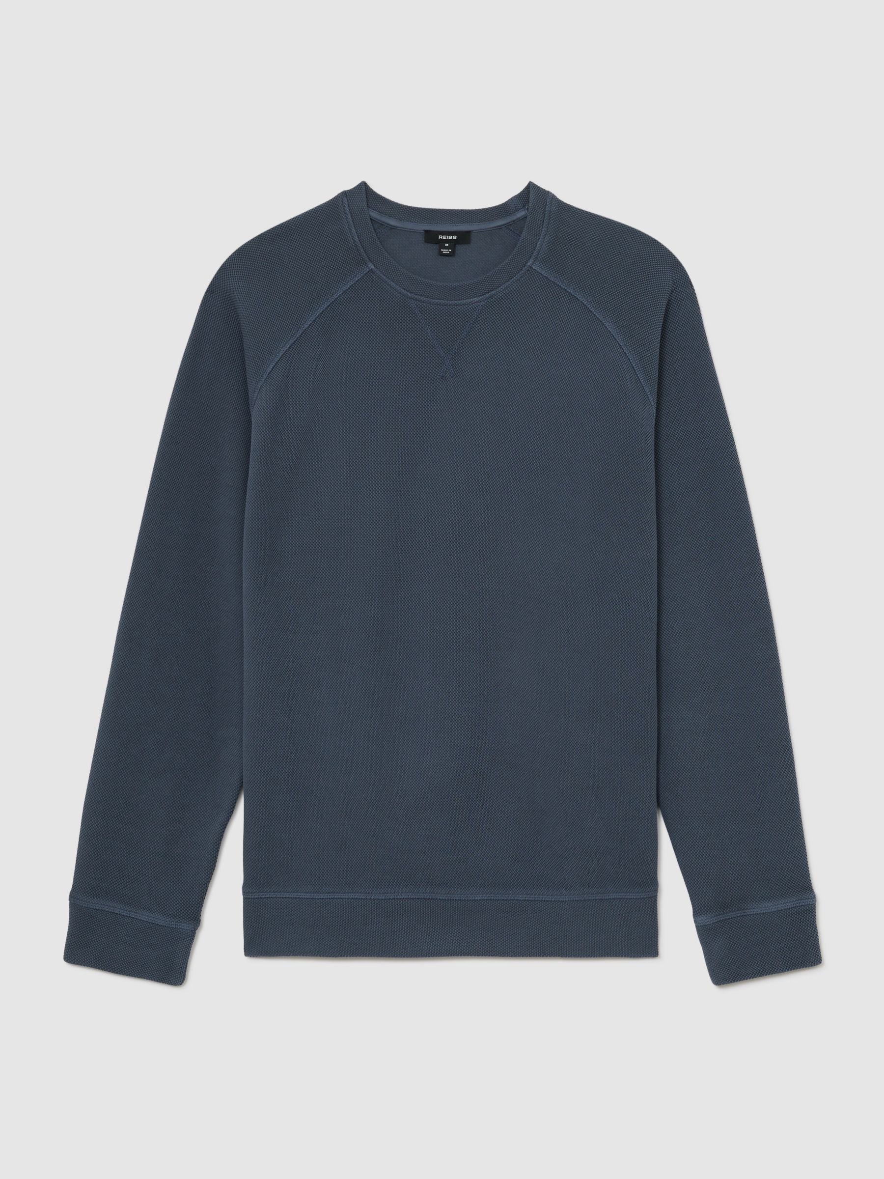 Cotton-Pique Garment-Dyed Sweatshirt in Airforce Blue
