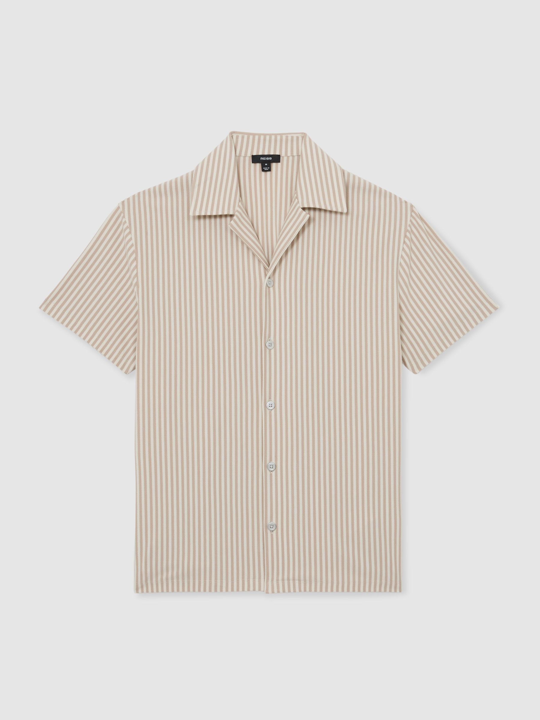 Cotton-Blend Stripe Cuban-Collar Shirt in Stone/White - image 1