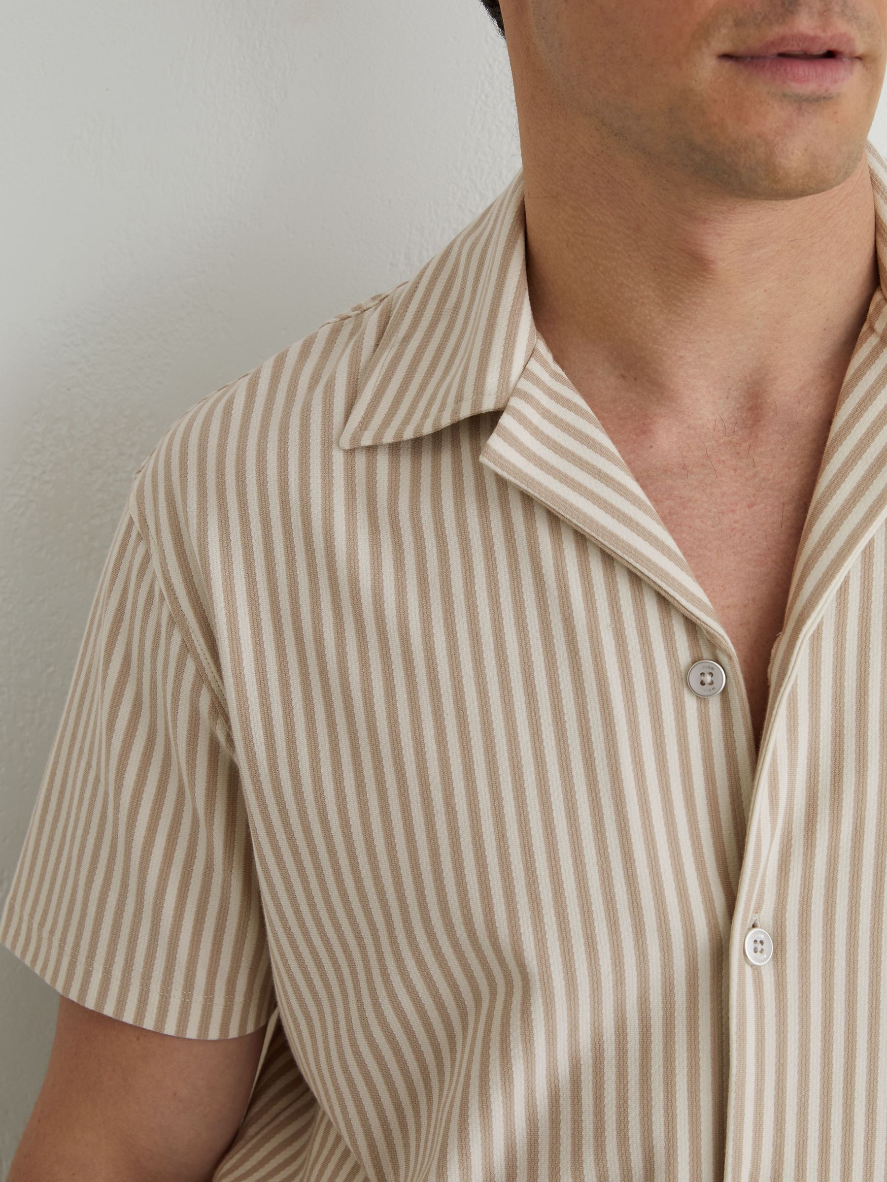 Cotton-Blend Stripe Cuban-Collar Shirt in Stone/White - image 5