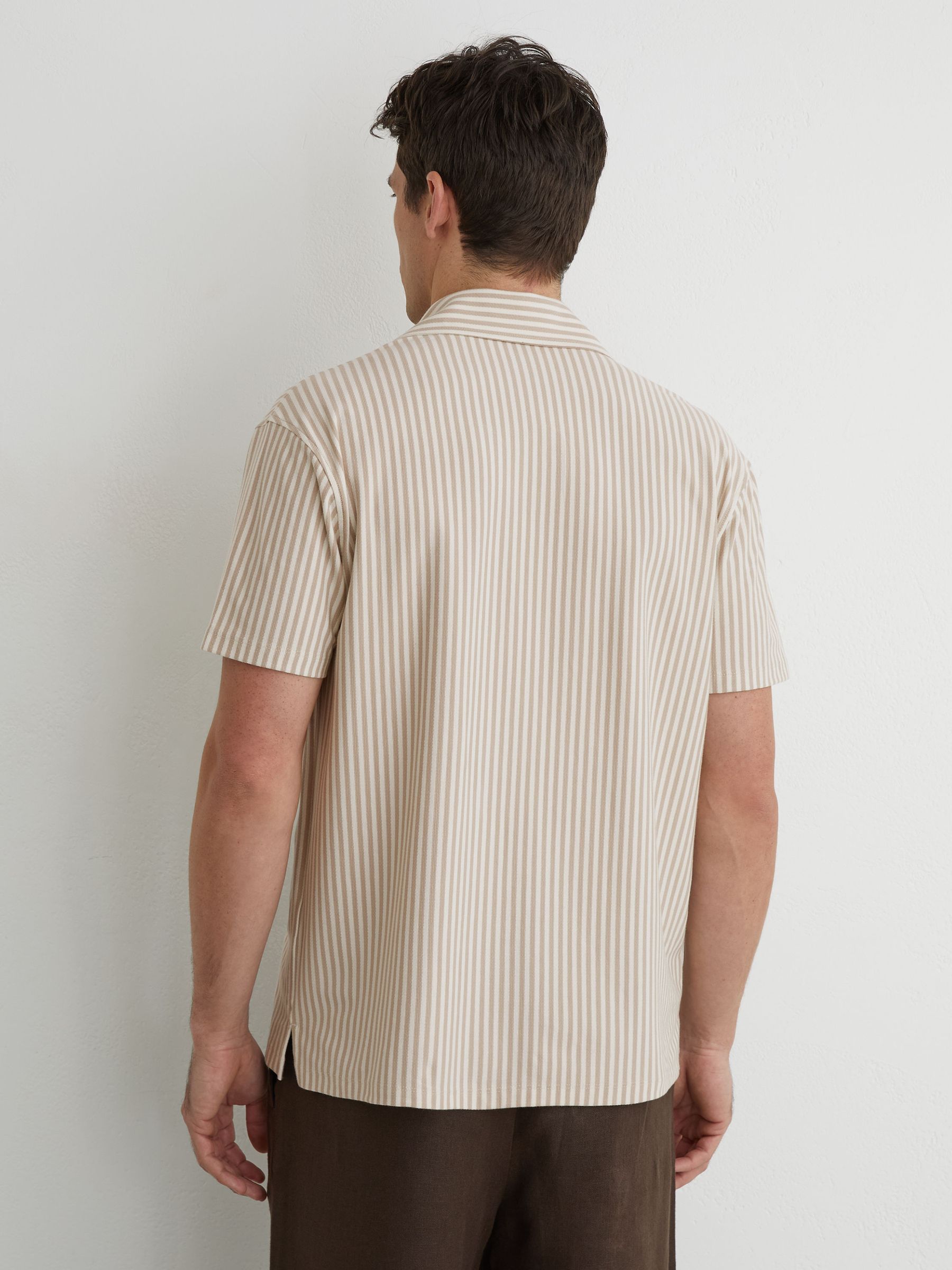 Cotton-Blend Stripe Cuban-Collar Shirt in Stone/White - image 4