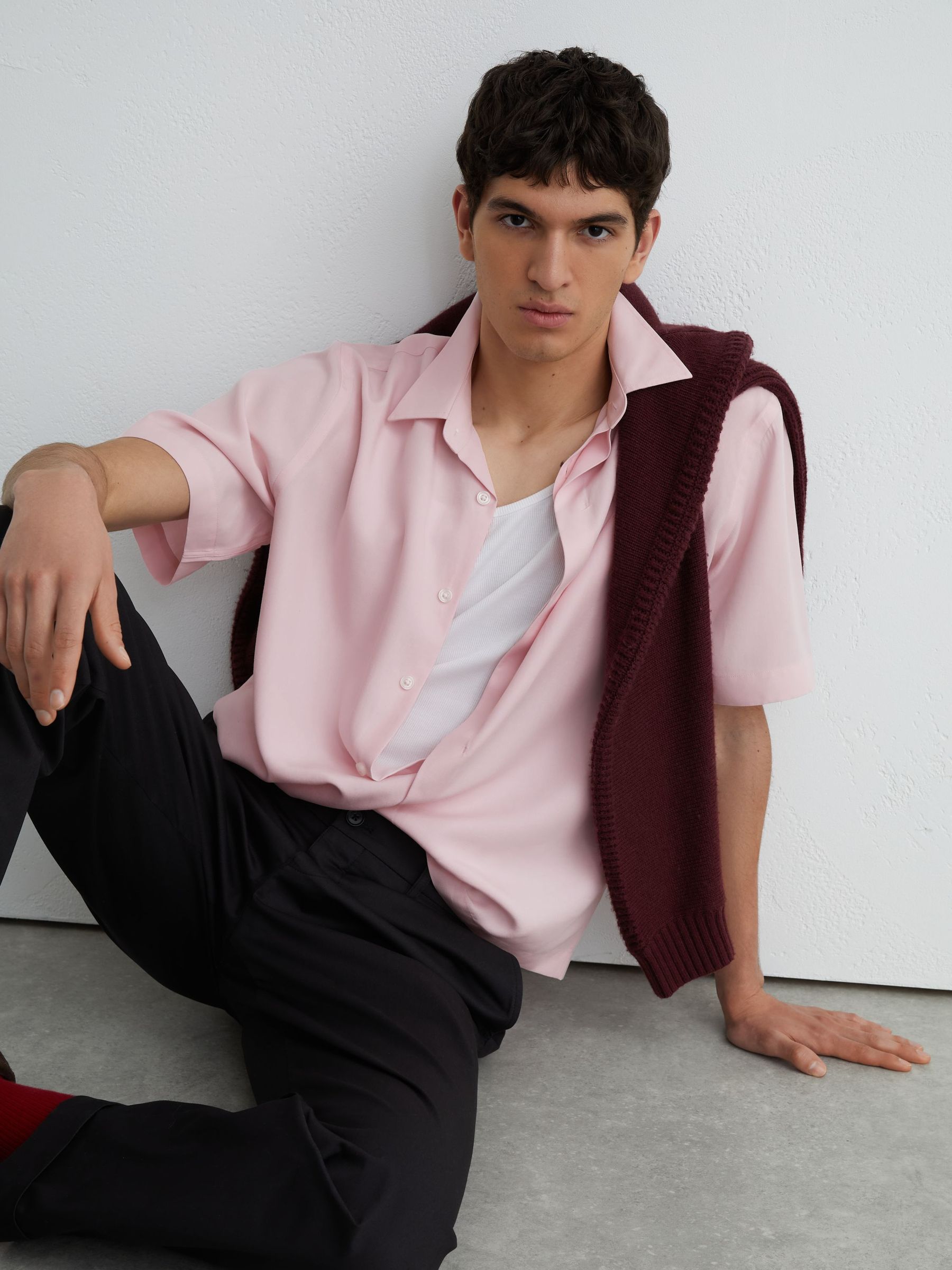 Lyocell-Linen Short-Sleeve Shirt in Soft Pink - image 3