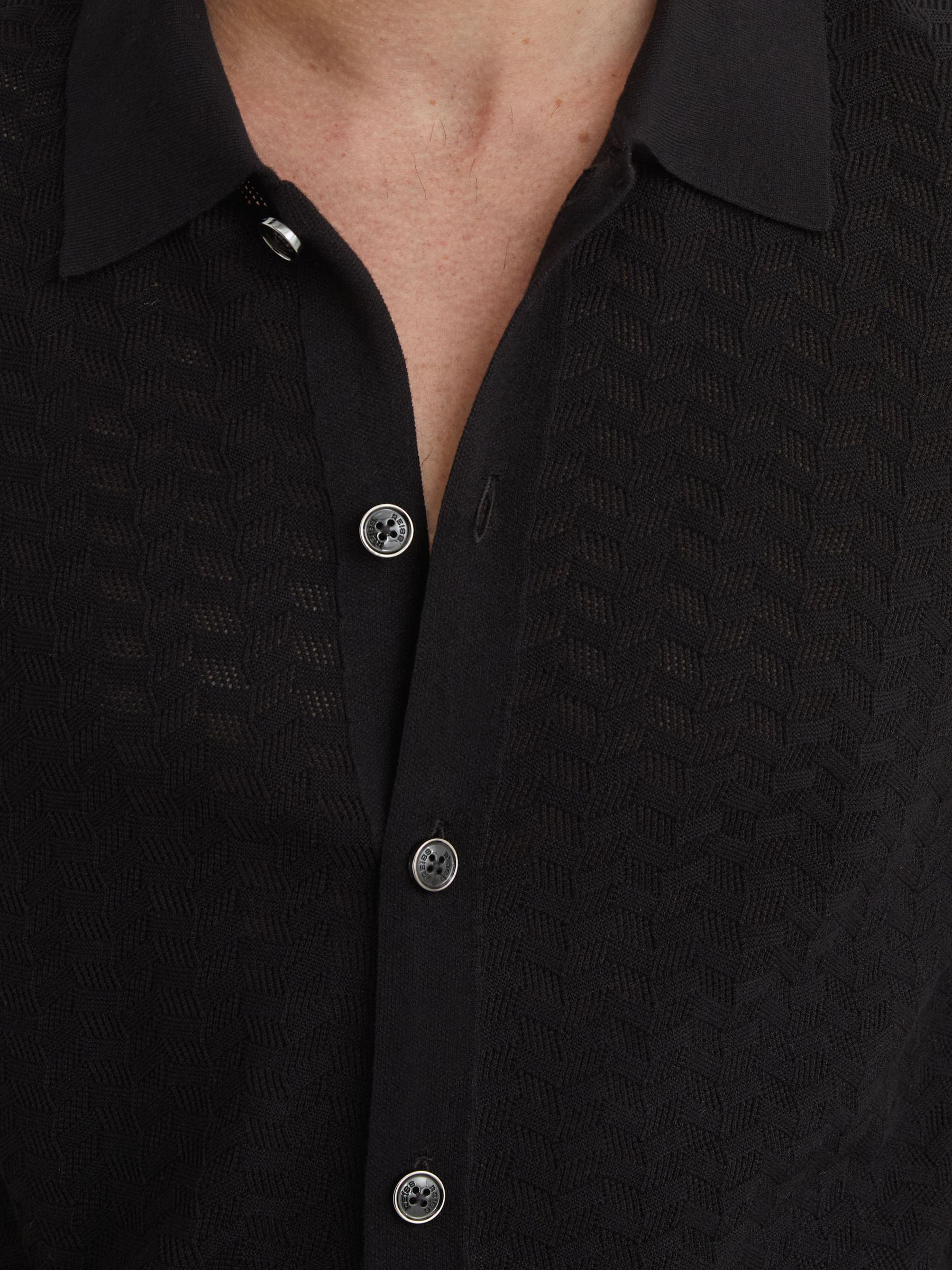 Textured-Knit Button-Through Shirt in Black - Image 4 of 7
