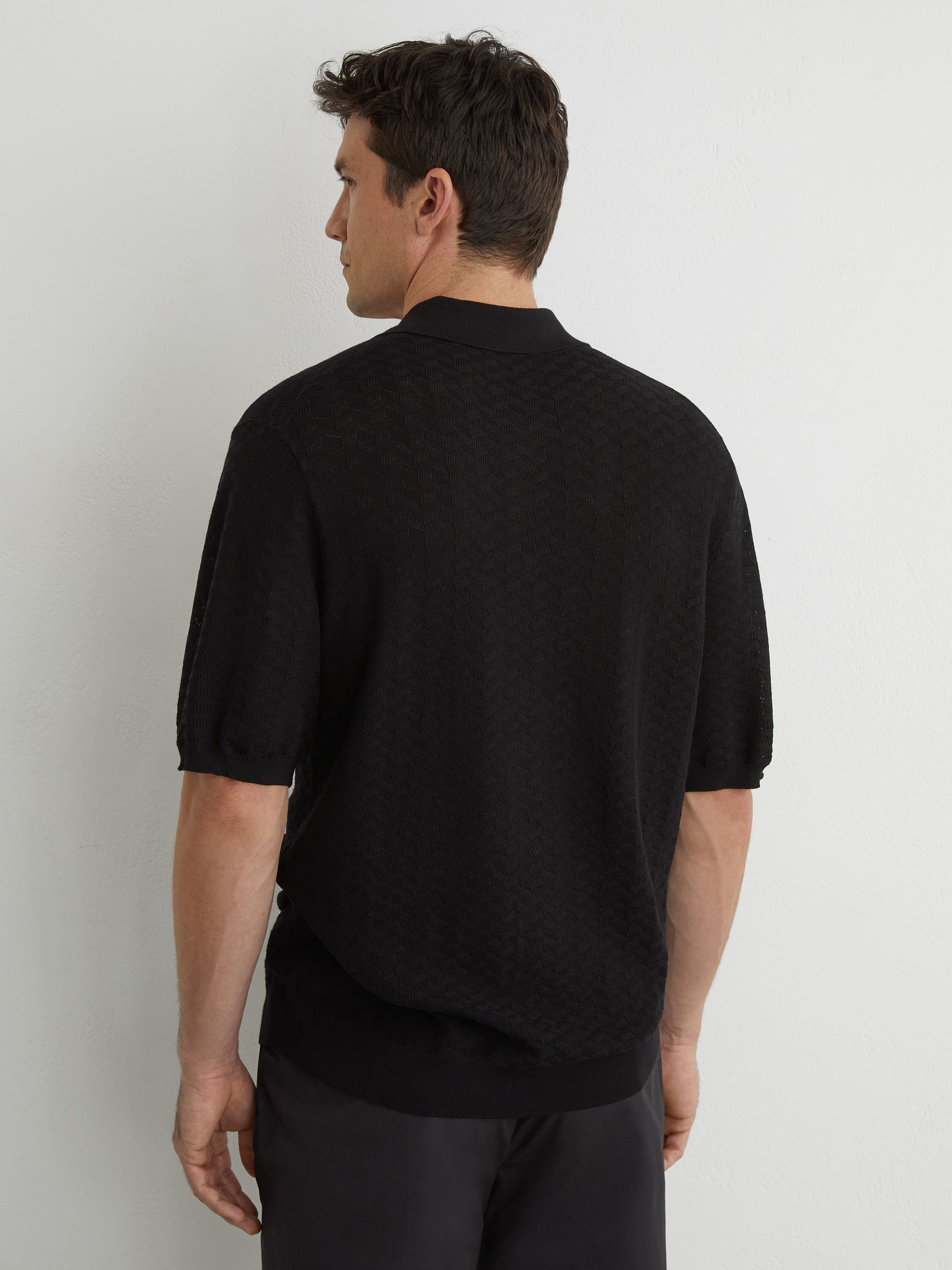 Textured-Knit Button-Through Shirt in Black - Image 6 of 7