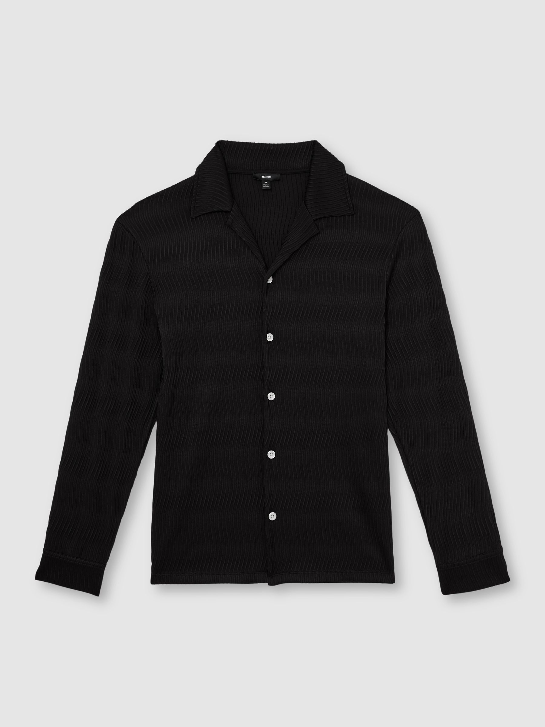 Wave-Jacquard Cuban-Collar Shirt Regular-Fit in Black - Image 2 of 6