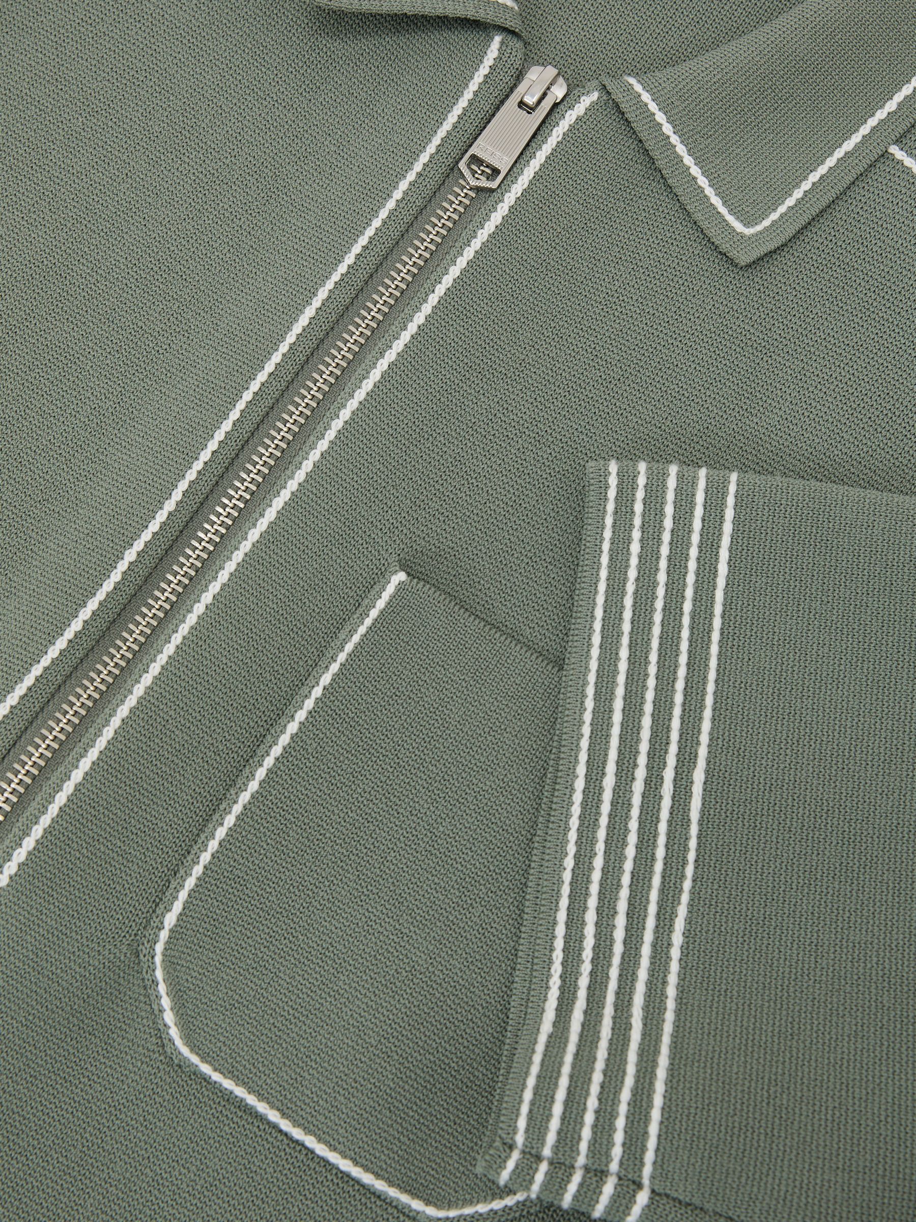 Stitch-Detail Zip-Through Knit Shirt in Sage - Image 7 of 7
