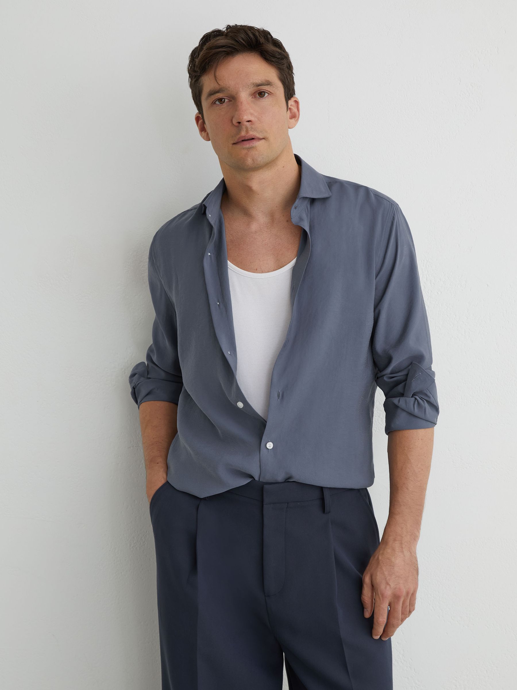 Modal-Blend Regular-Fit Shirt in Airforce Blue - Image 1 of 7