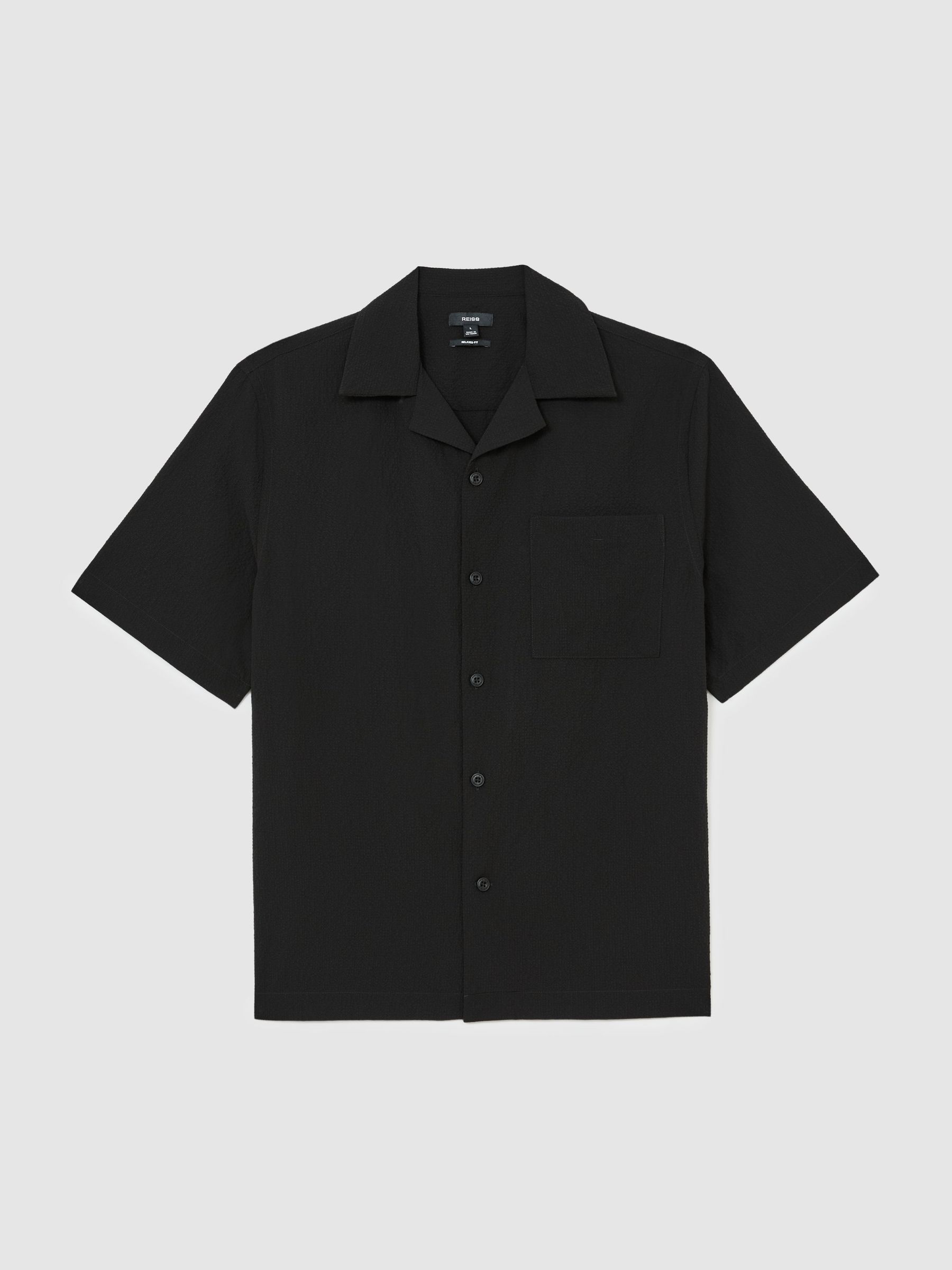 Textured Cuban-Collar Short-Sleeve Shirt in Black - Image 2 of 6