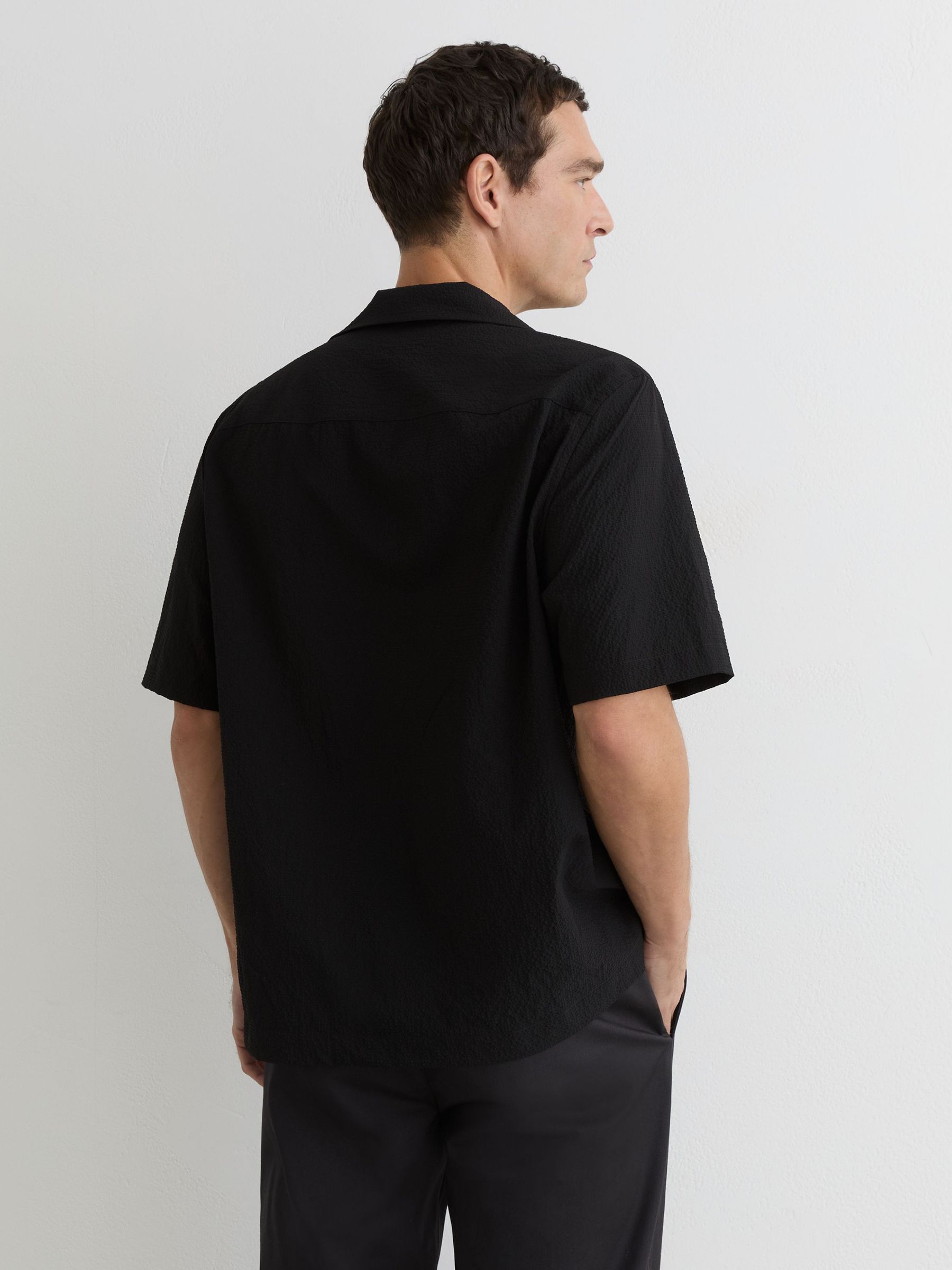 Textured Cuban-Collar Short-Sleeve Shirt in Black - image 3