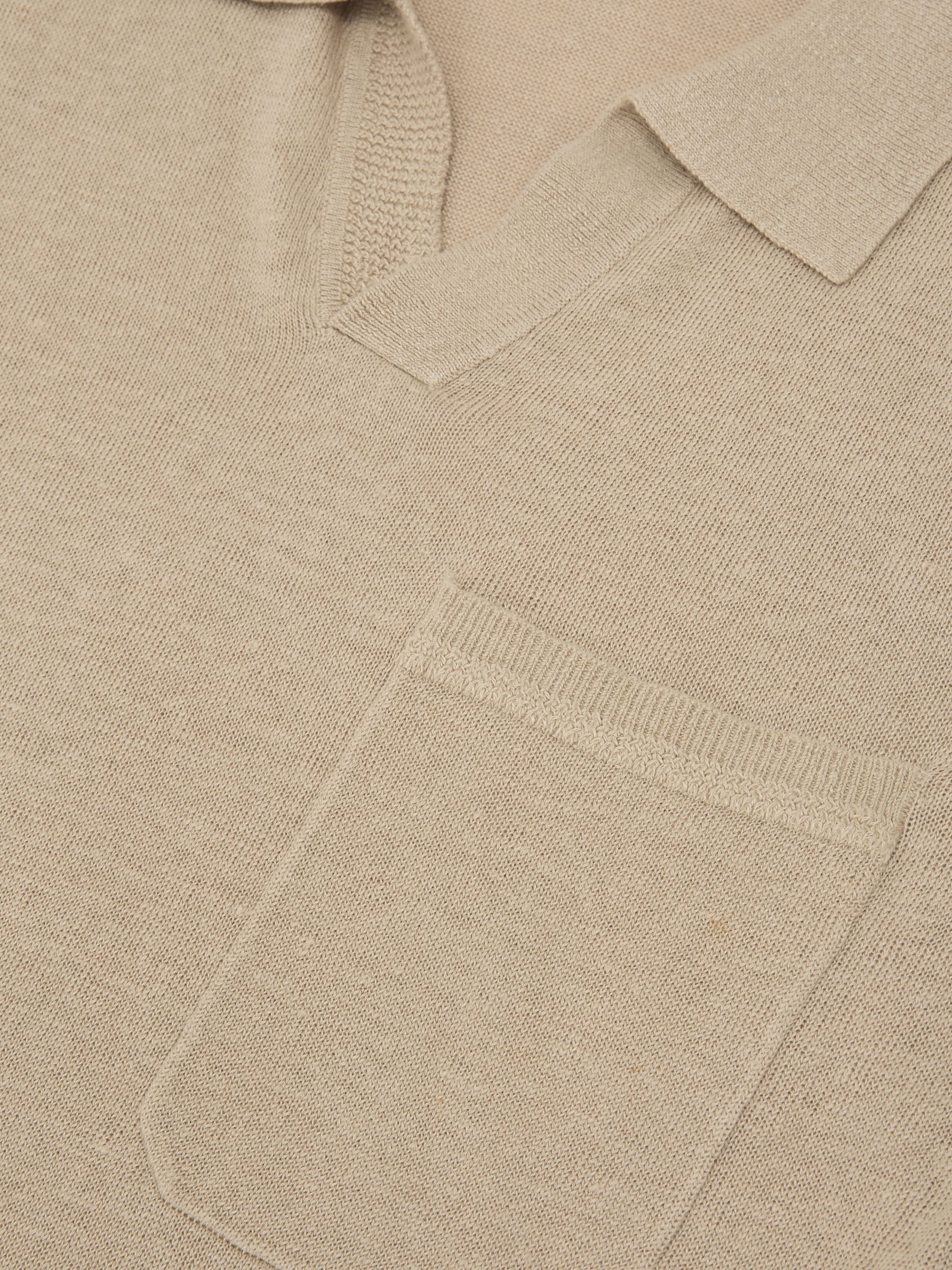 Linen Open-Collar Knit Polo Shirt in Beige - Image 6 of 6