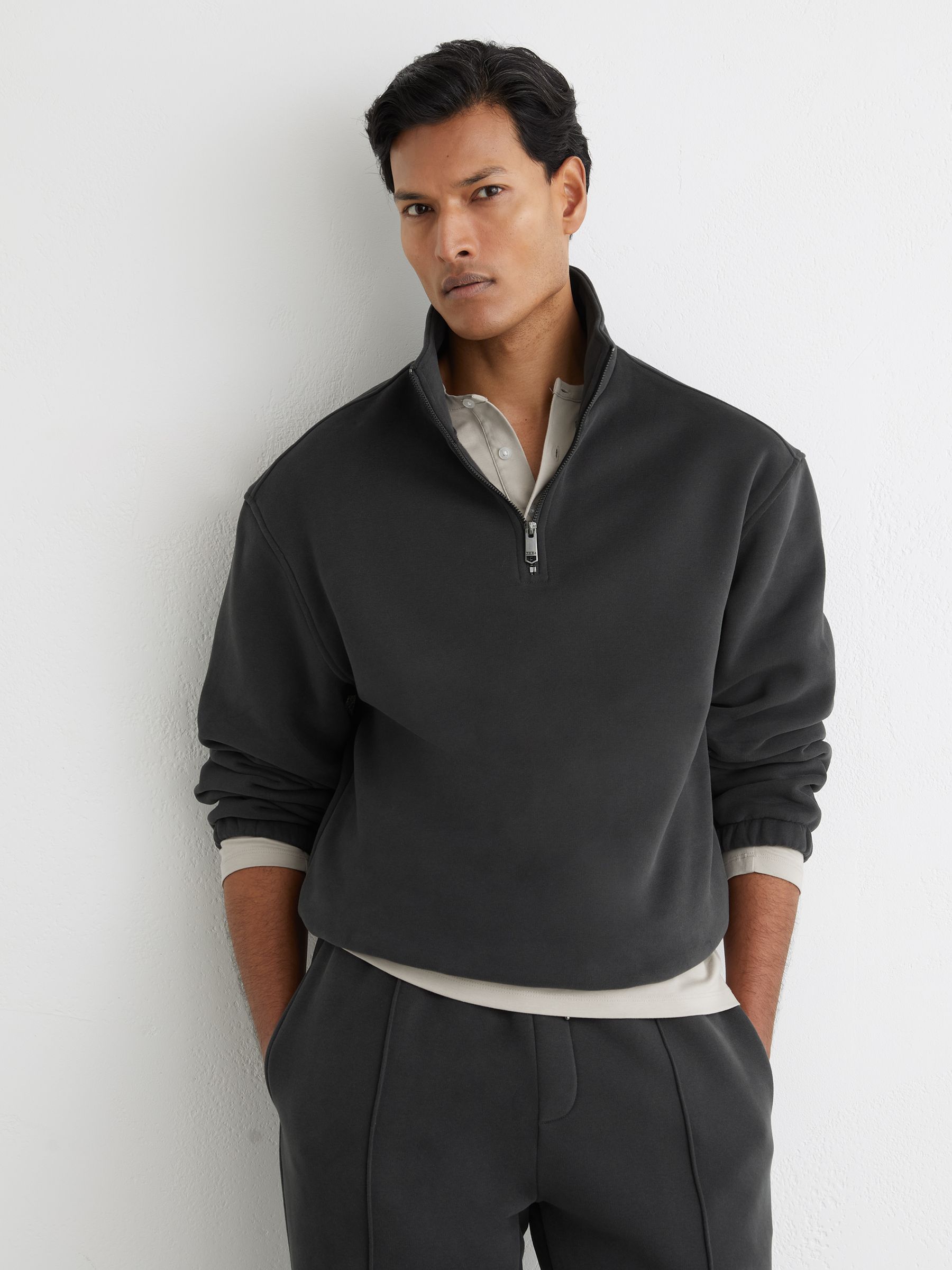 Cotton-Blend Half-Zip Sweatshirt in Washed Black - image 4
