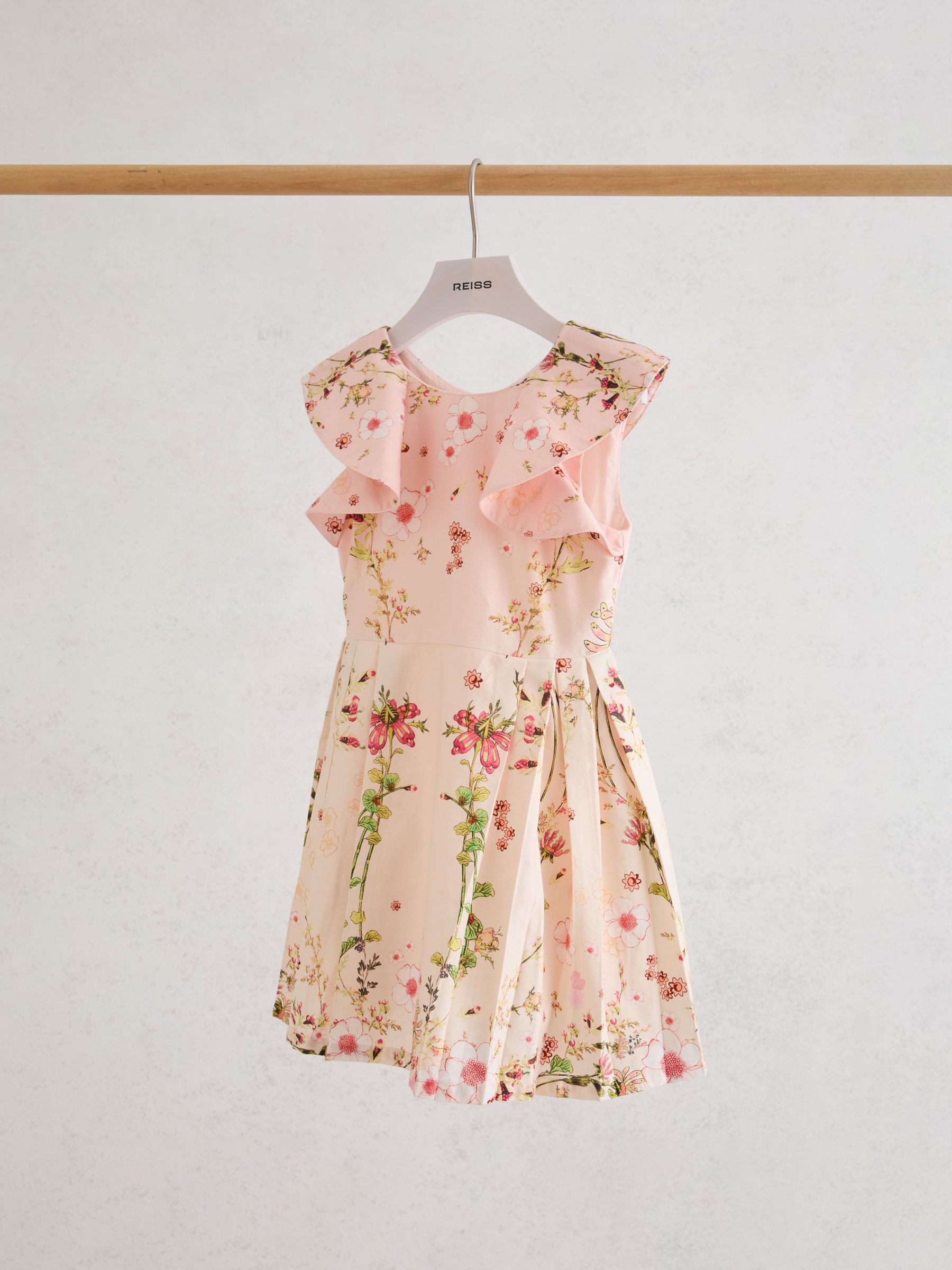 9-13 yrs Cotton Floral-Print Frill-Sleeve Dress in Pink Print - Image 1 of 3