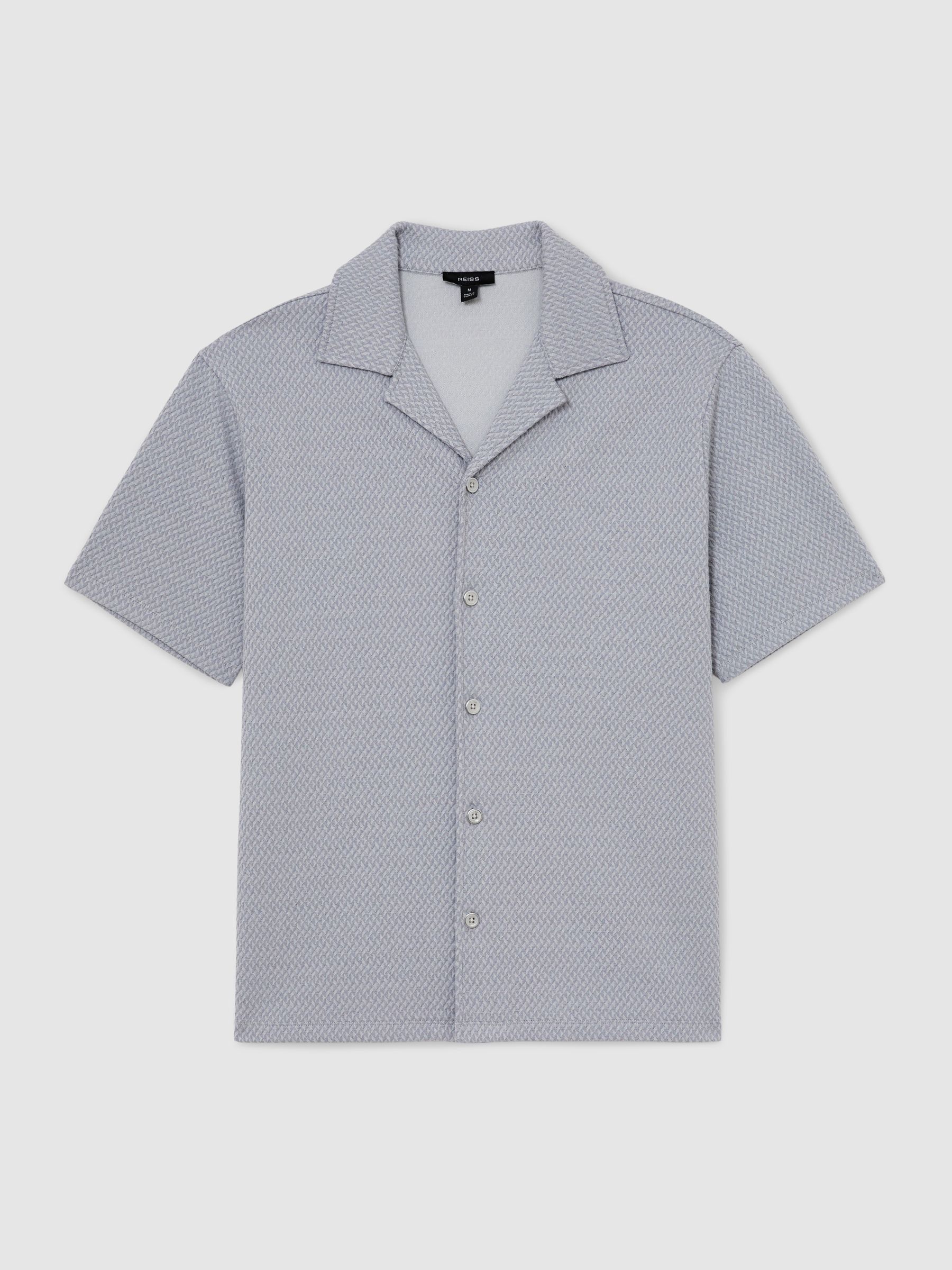Textured Jacquard Cuban-Collar Shirt in Soft Blue - image 1