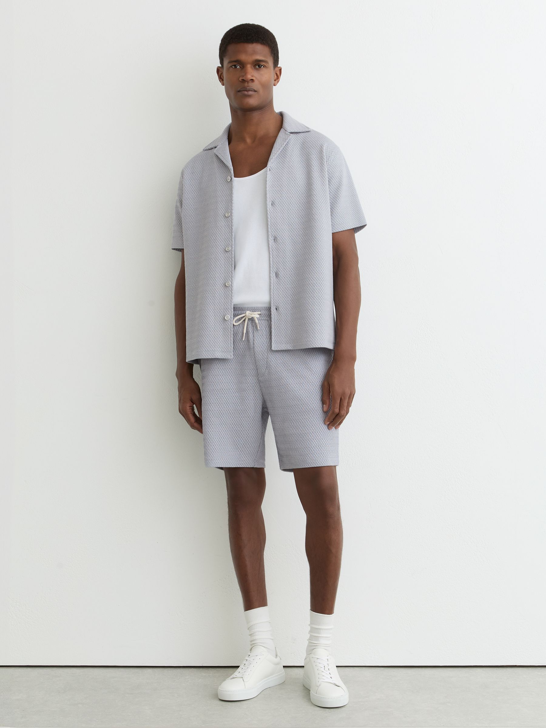 Textured Jacquard Cuban-Collar Shirt in Soft Blue - Image 3 of 6