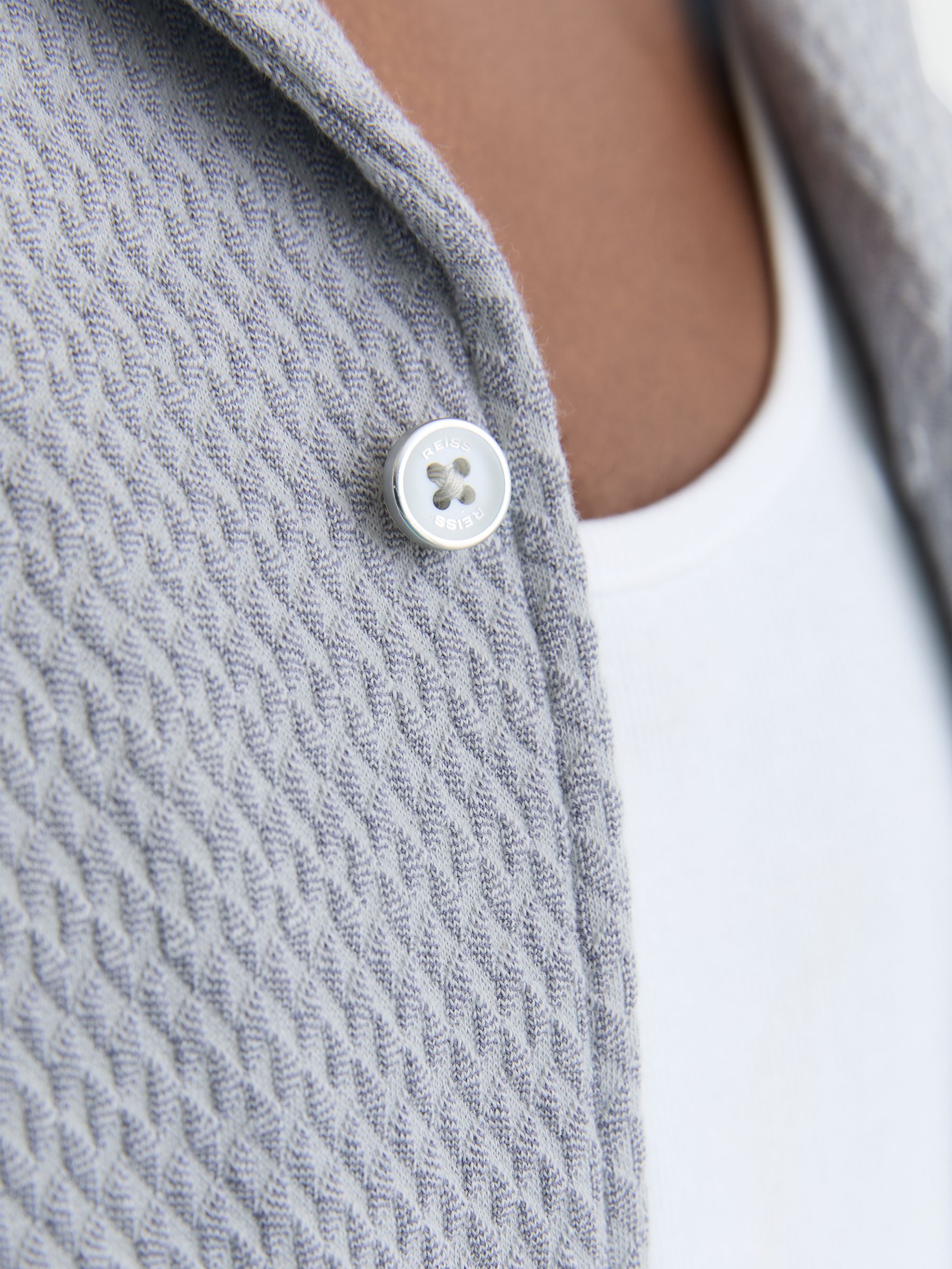 Textured Jacquard Cuban-Collar Shirt in Soft Blue - Image 4 of 6