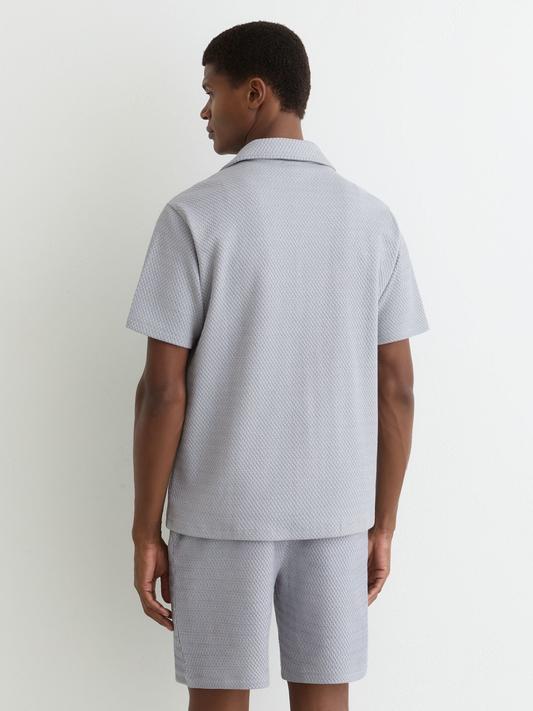 Textured Jacquard Cuban-Collar Shirt in Soft Blue - image 5