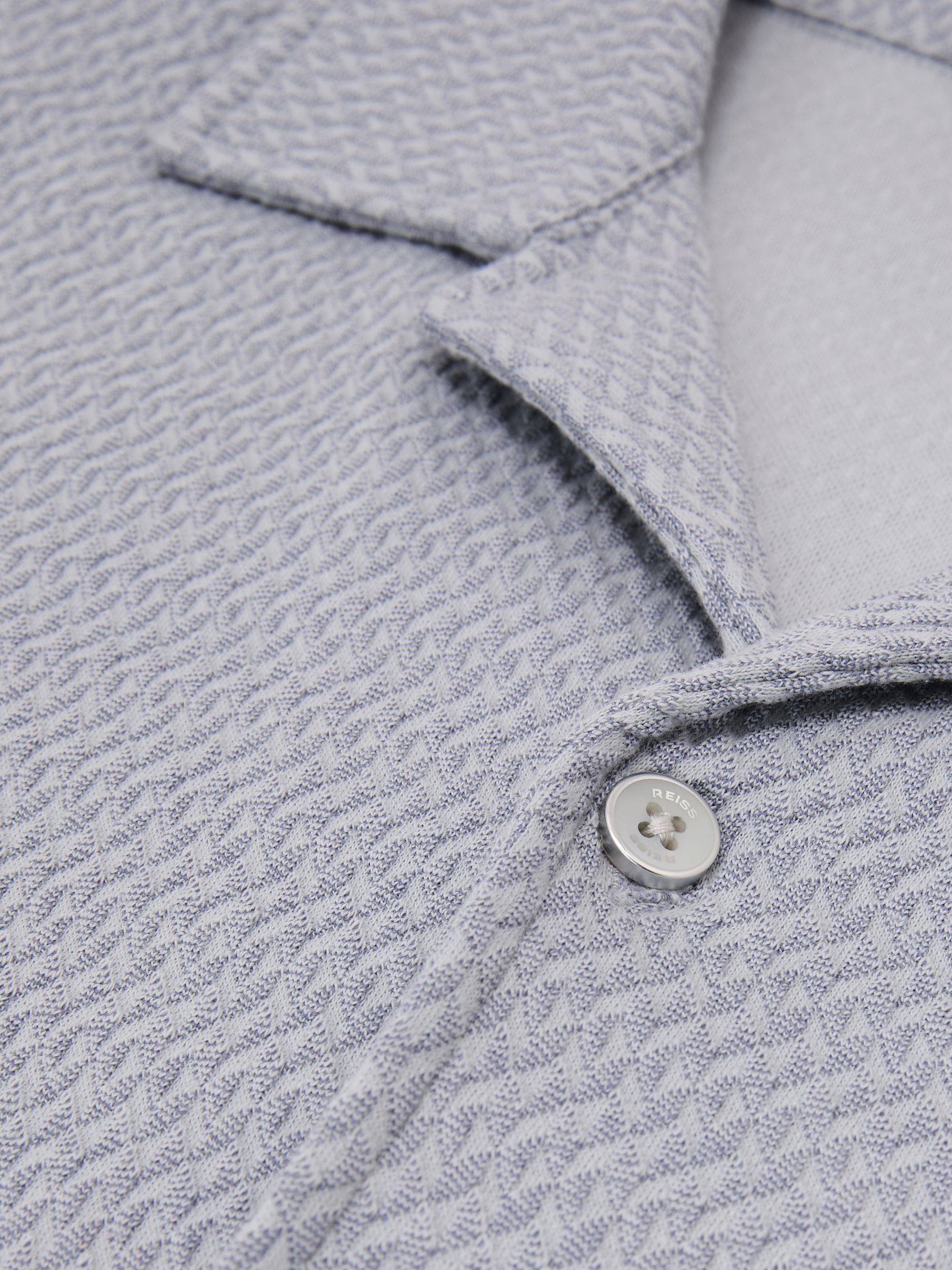 Textured Jacquard Cuban-Collar Shirt in Soft Blue - image 3