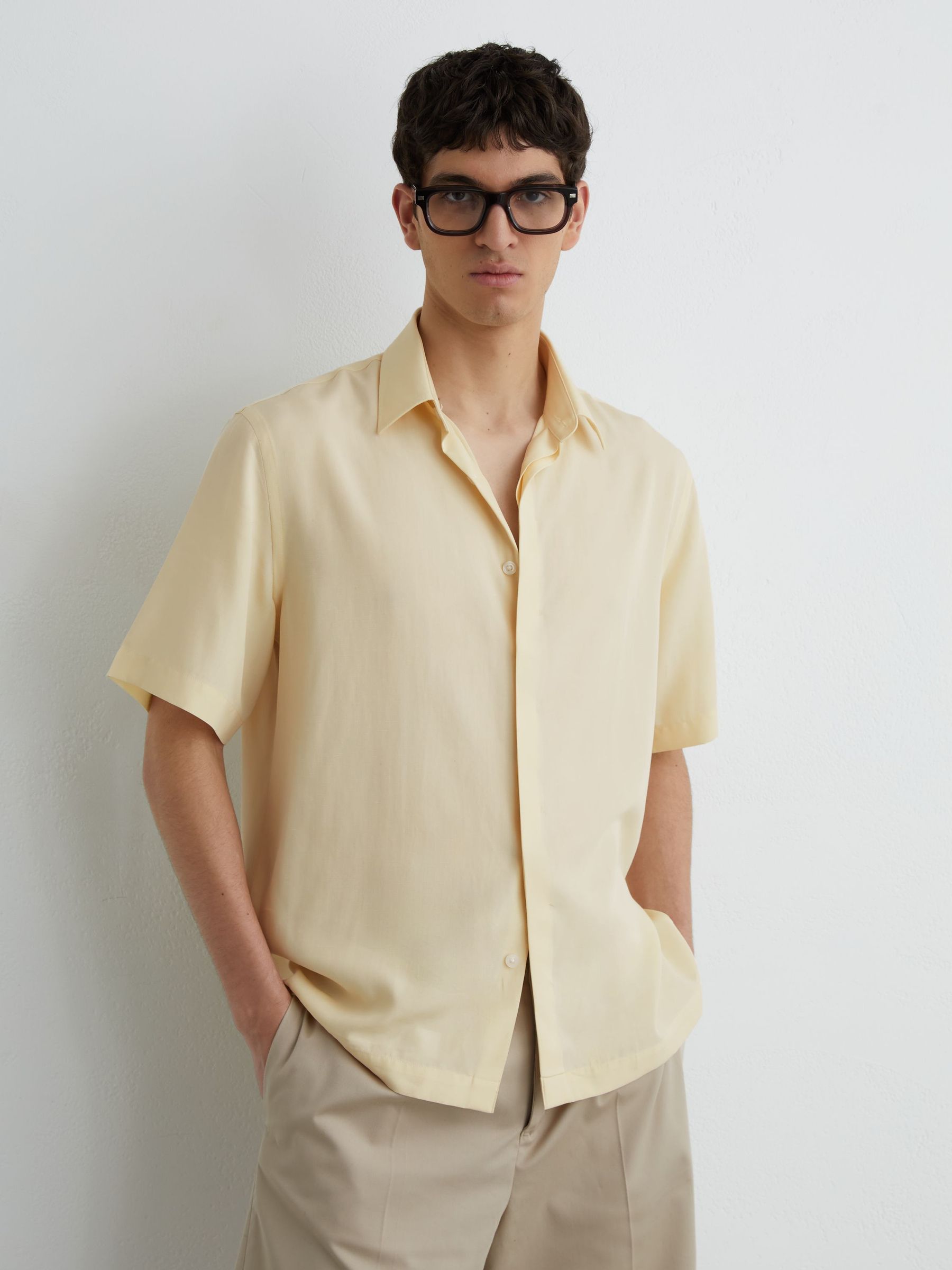 Lyocell-Linen Short-Sleeve Shirt in Lemon Yellow - Image 1 of 5