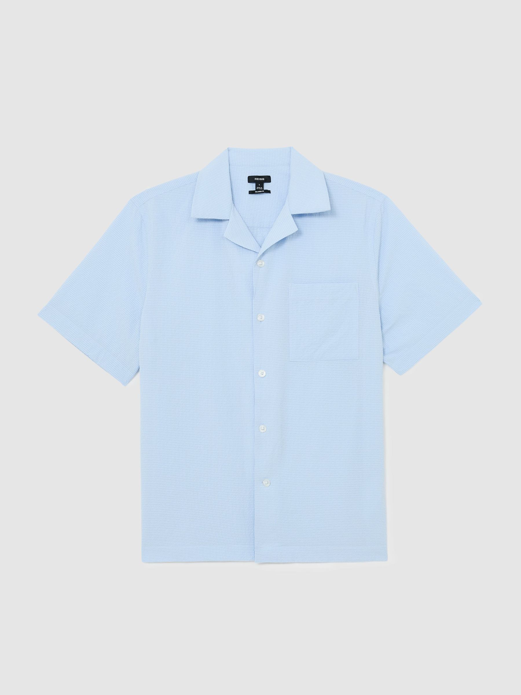 Textured Cuban-Collar Short-Sleeve Shirt in Soft Blue