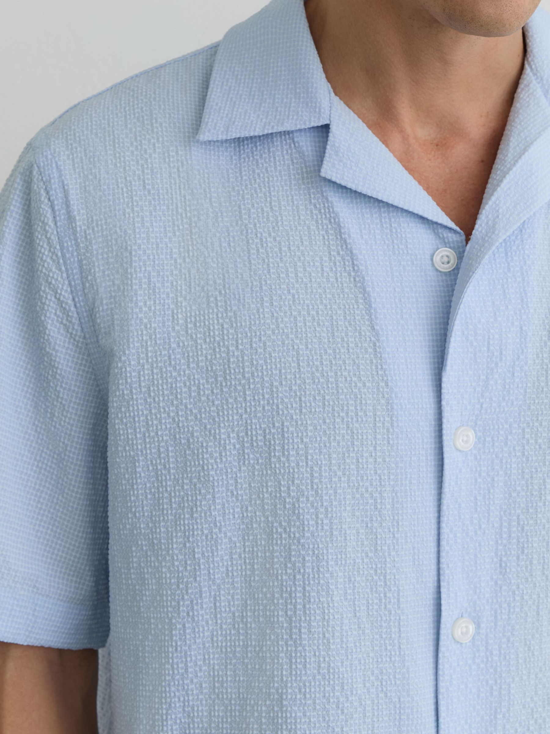 Textured Cuban-Collar Short-Sleeve Shirt in Soft Blue - image 5
