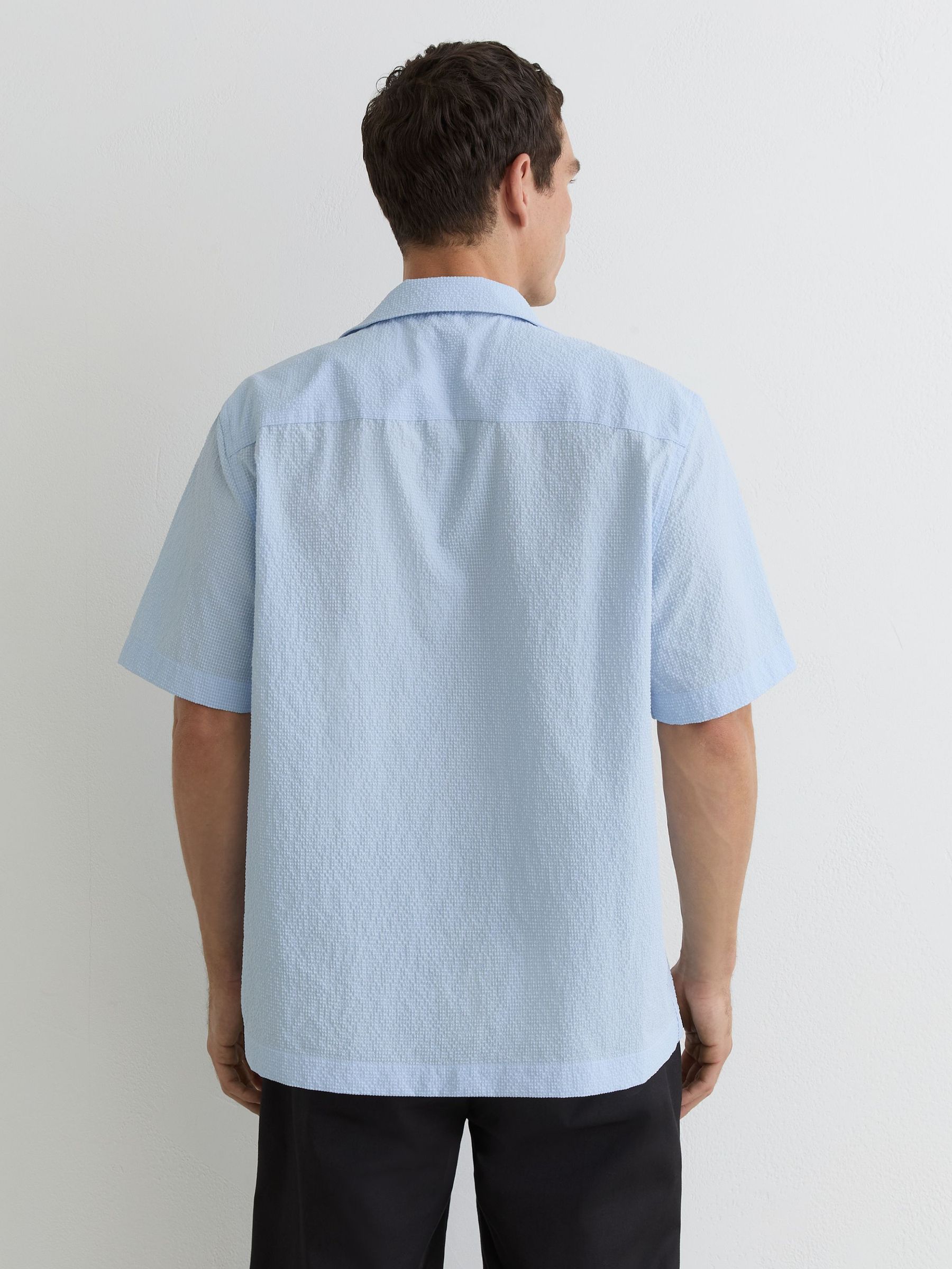 Textured Cuban-Collar Short-Sleeve Shirt in Soft Blue - image 3