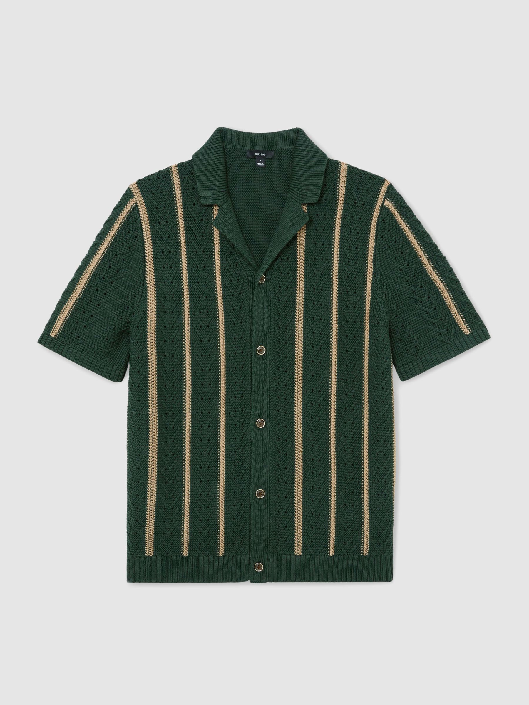 Cotton-Blend Textured-Knit Stripe Shirt in Forest Green - image 1