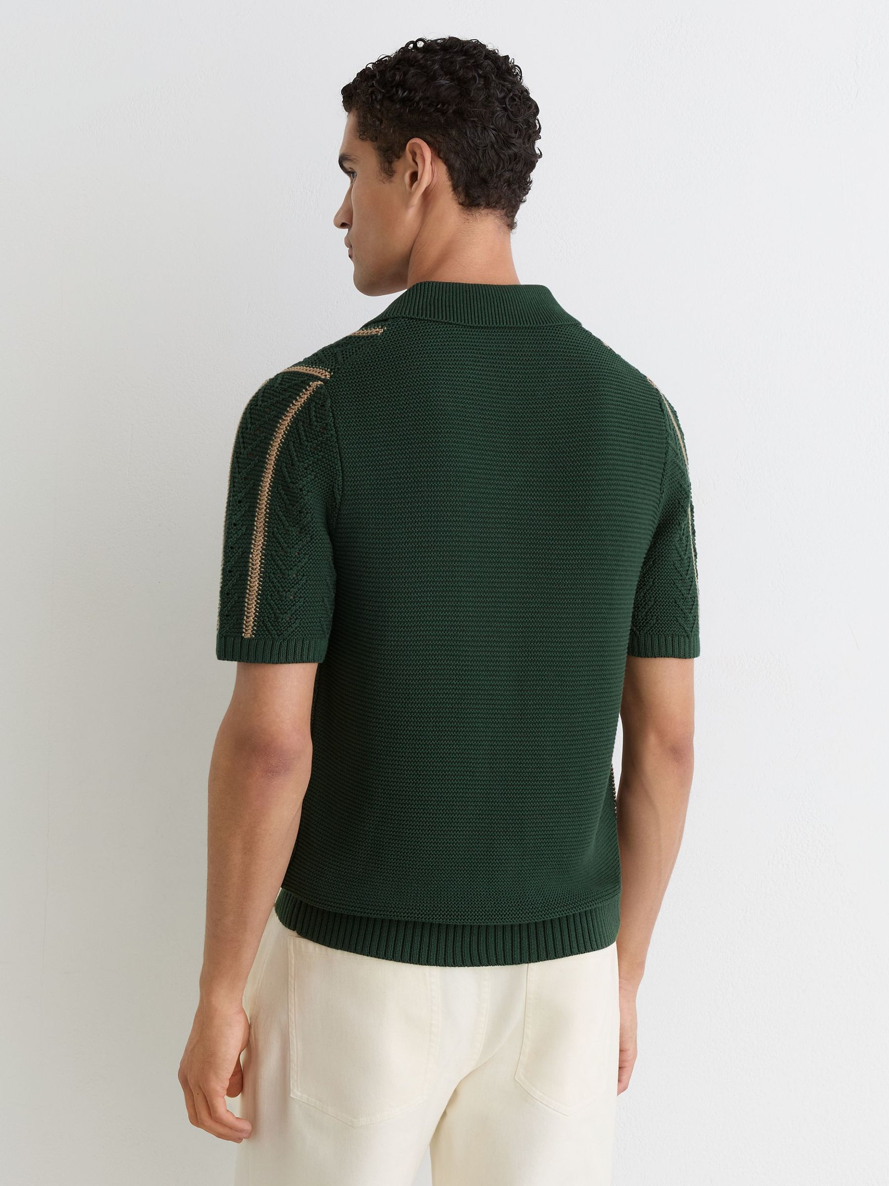 Cotton-Blend Textured-Knit Stripe Shirt in Forest Green - image 5