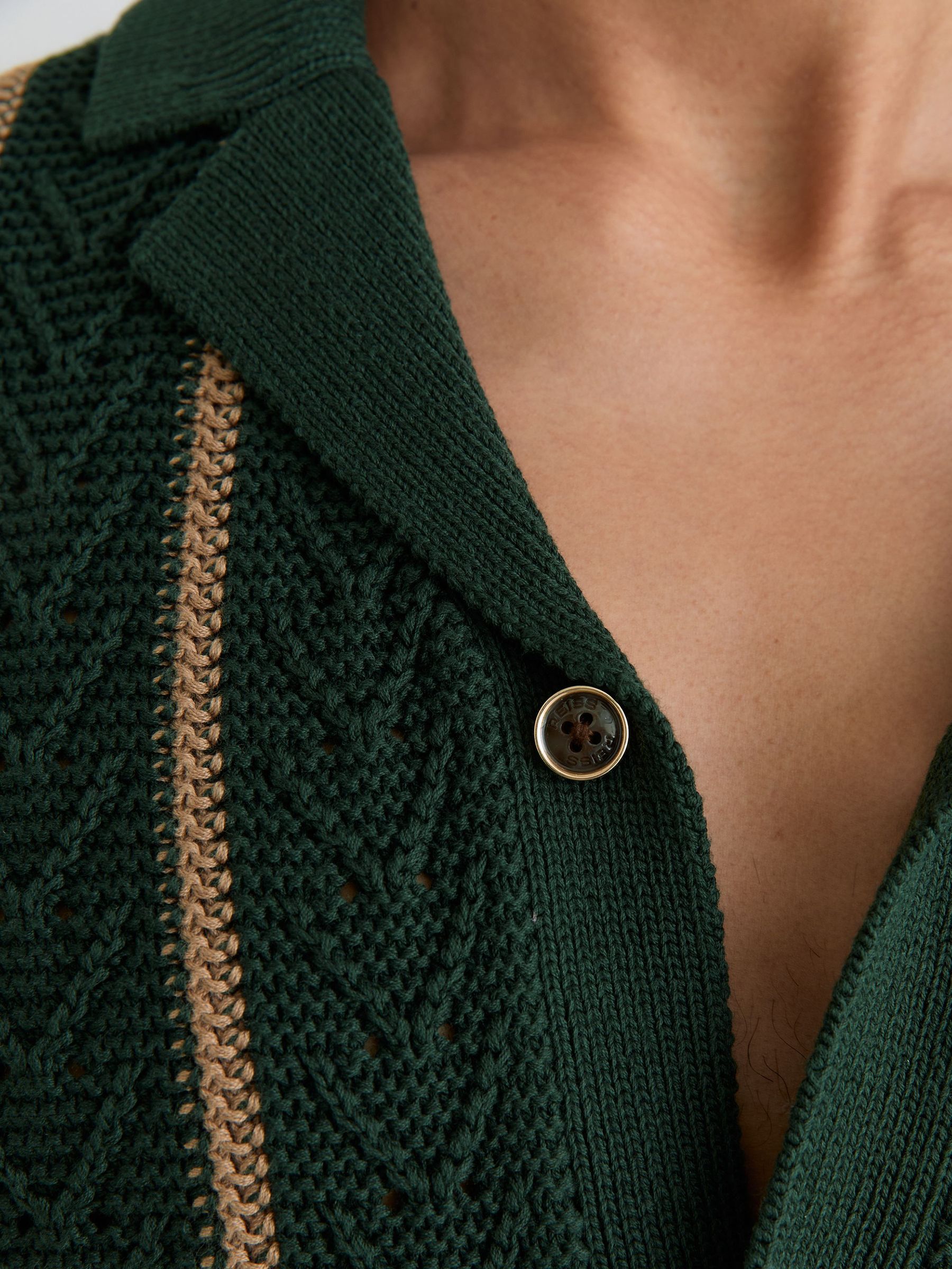Cotton-Blend Textured-Knit Stripe Shirt in Forest Green - image 4