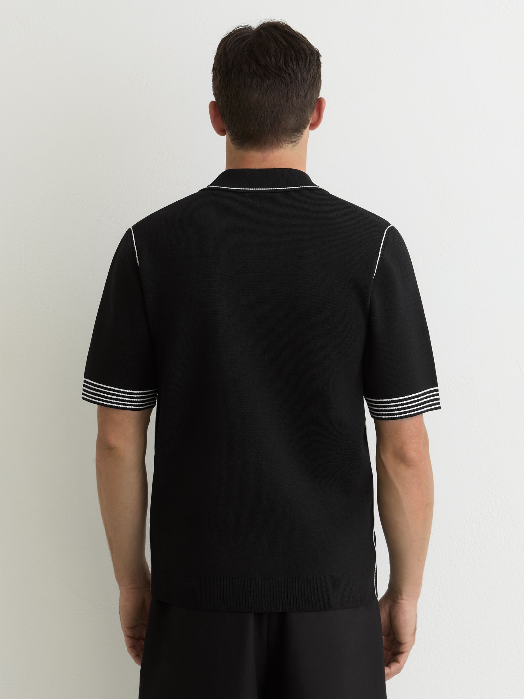 Contrast-Stitch Knitted Polo Shirt in Black - Image 5 of 6