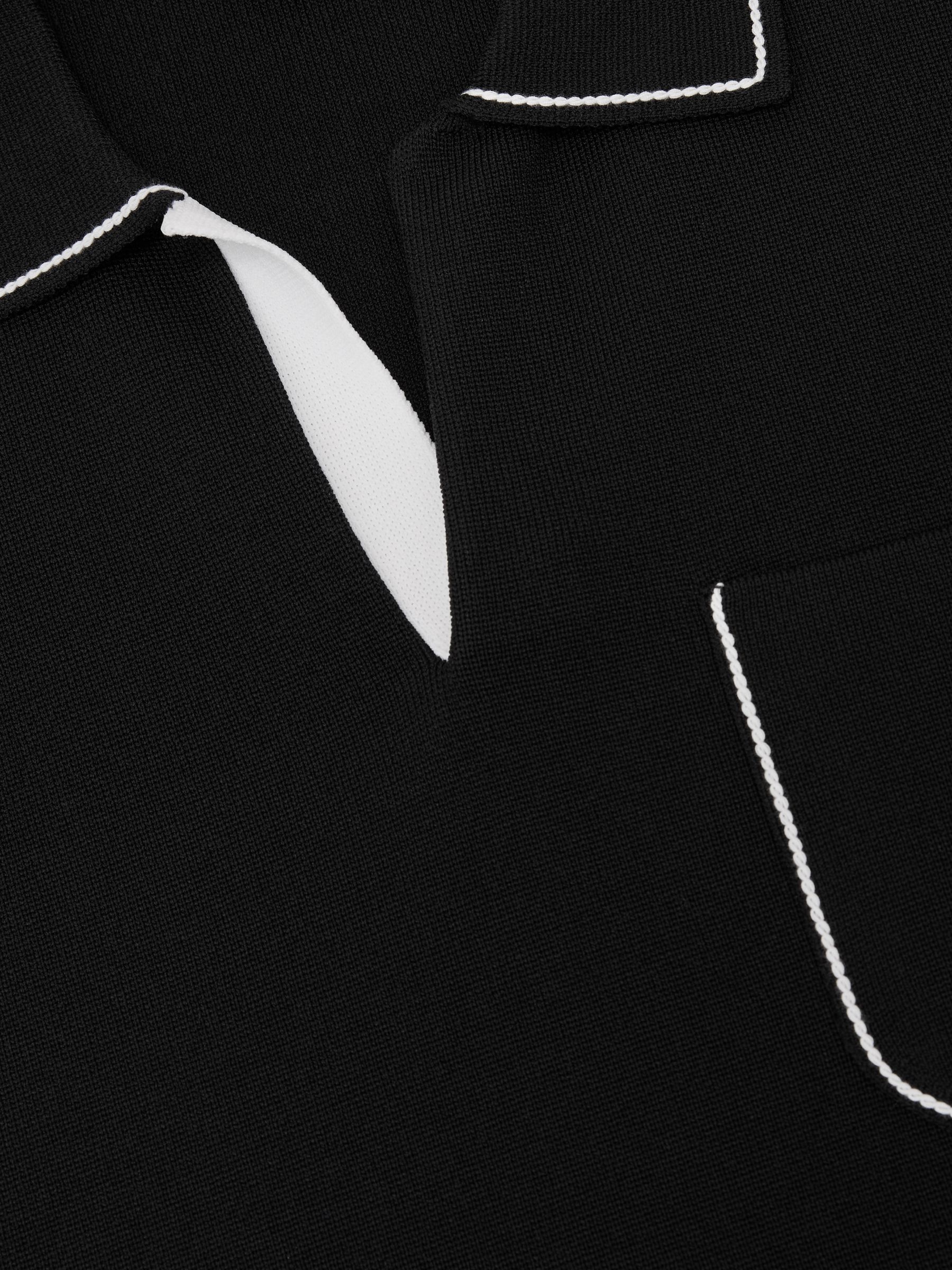 Contrast-Stitch Knitted Polo Shirt in Black - image 3