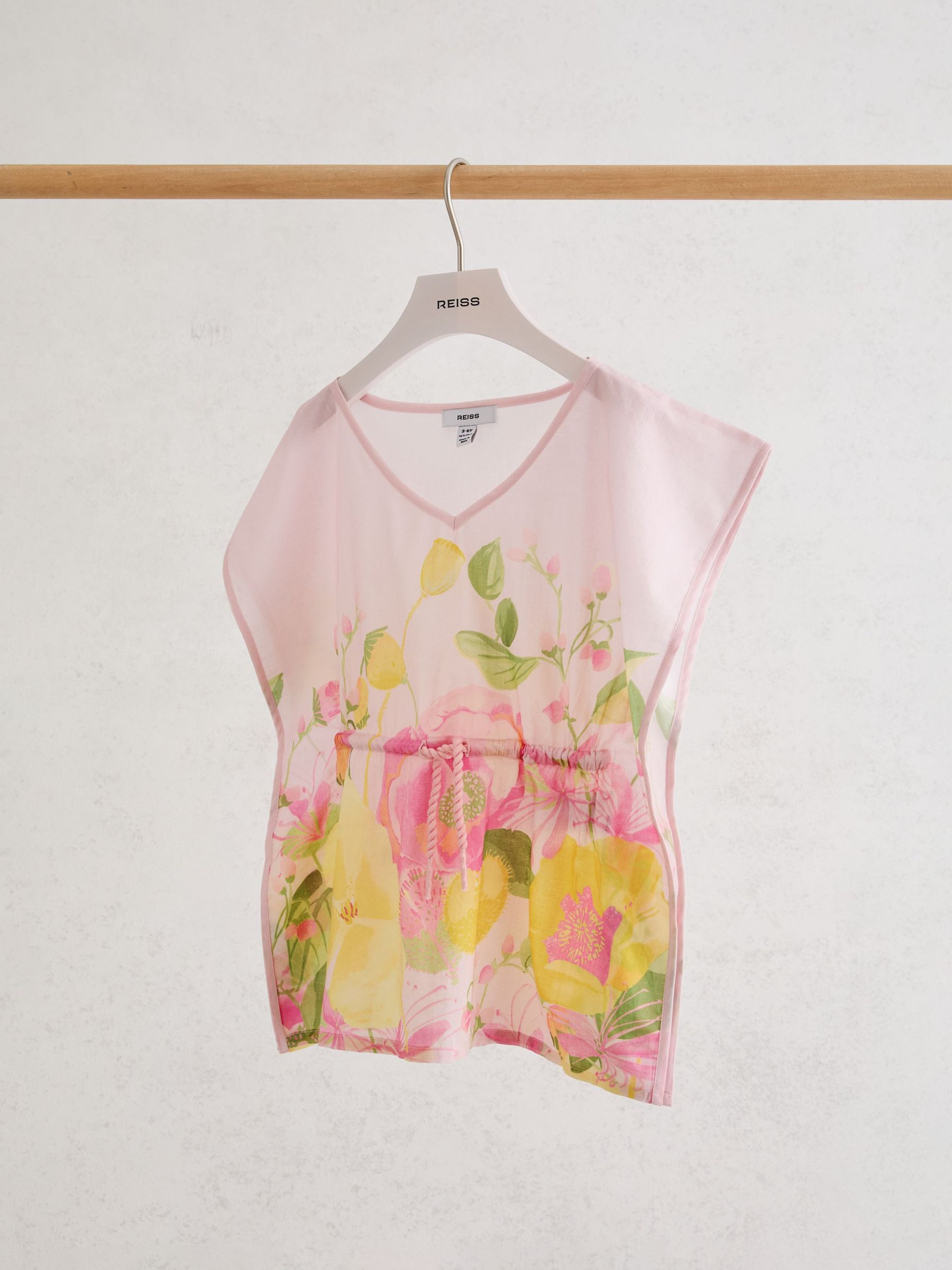 Cotton Floral-Print Kaftan in Pink Print - Image 2 of 3