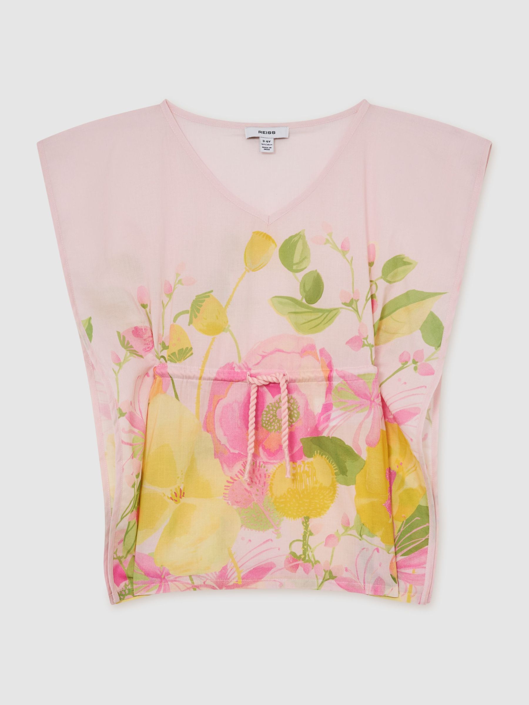 Cotton Floral-Print Kaftan in Pink Print - Image 3 of 3