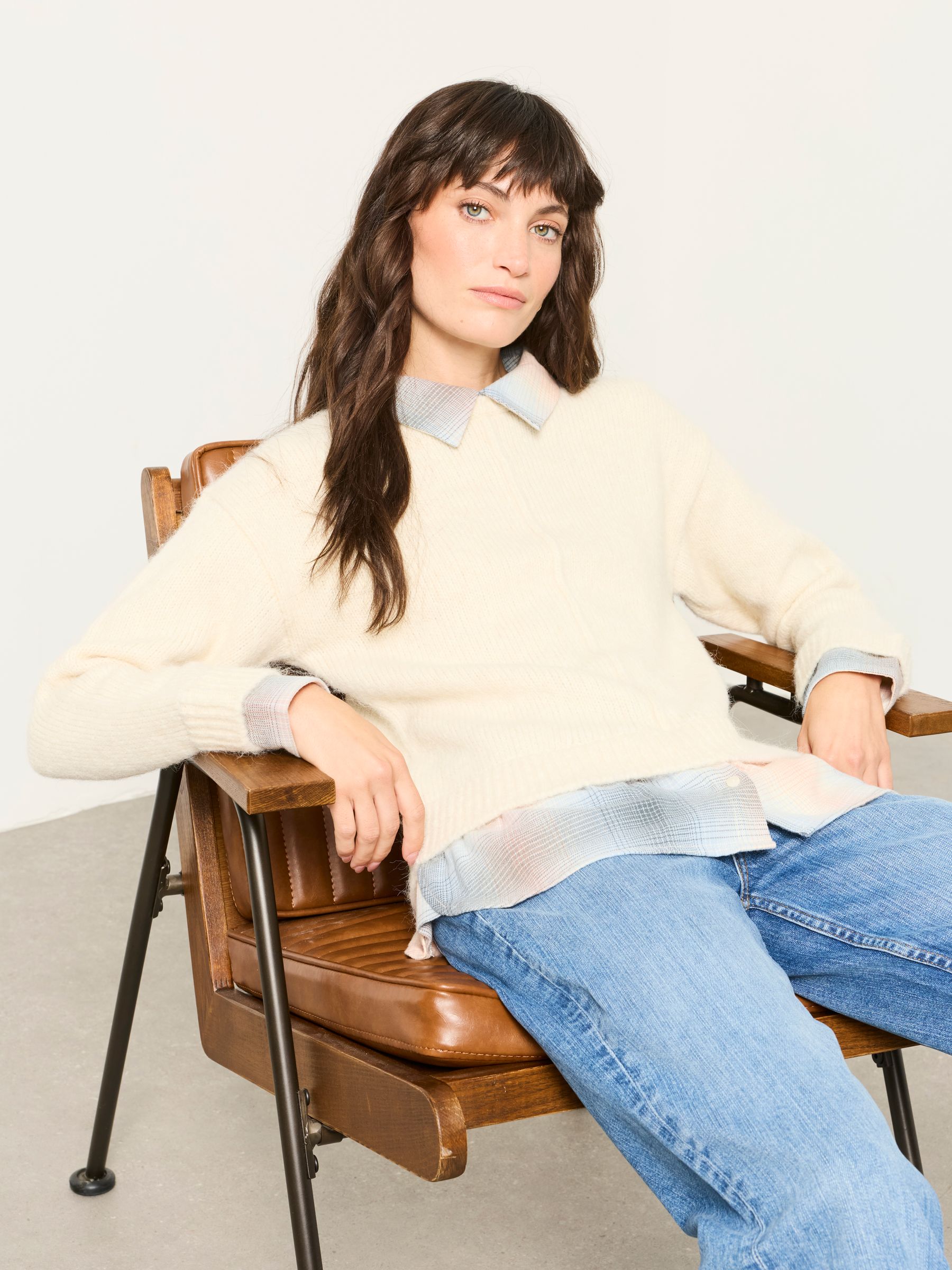 Natural Shona Knitted 2 in 1 Shirt Jumper - Image 3 of 5