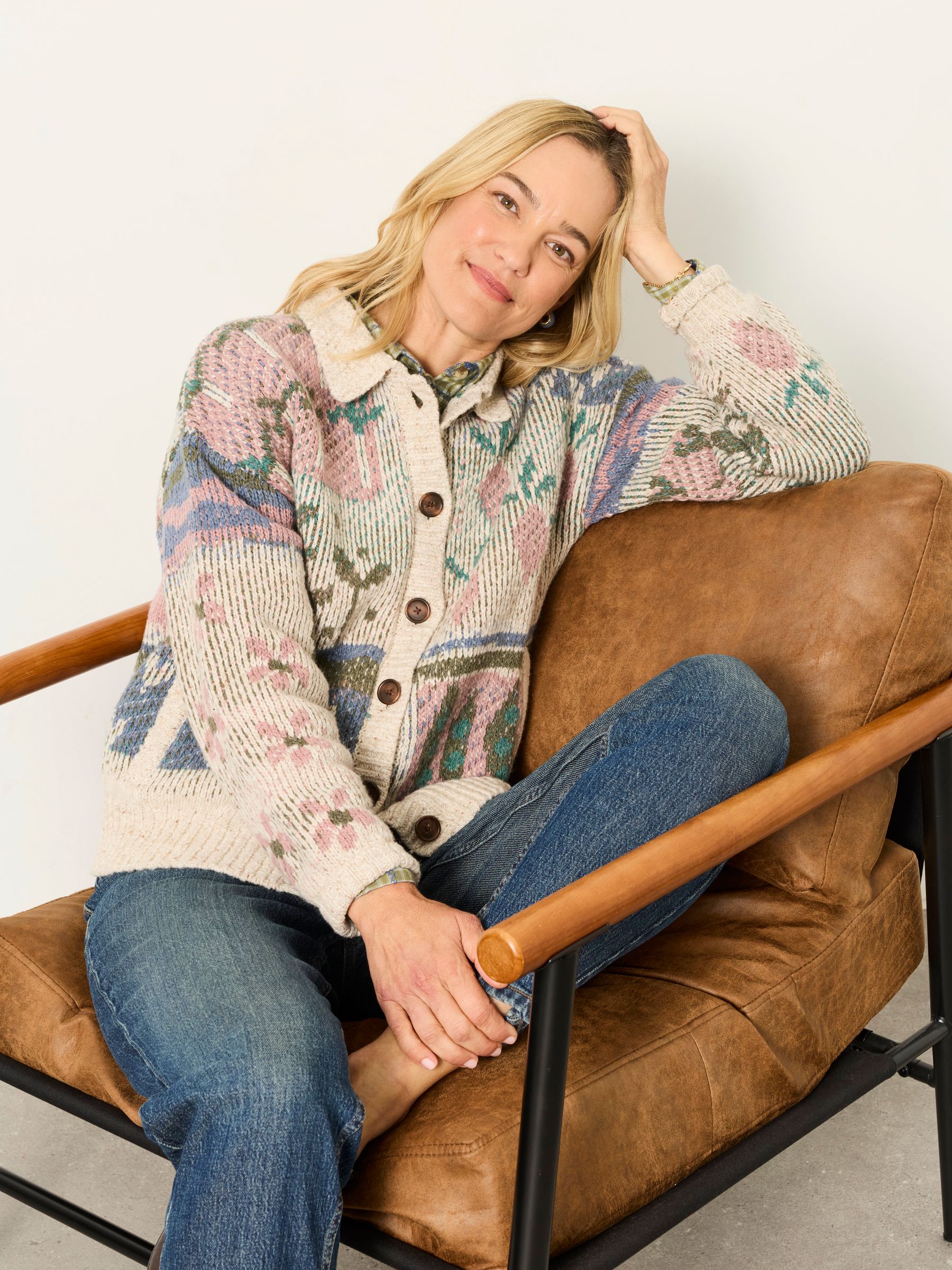 Allotment Pattern Knitted Cardigan in Natural - Image 5 of 6
