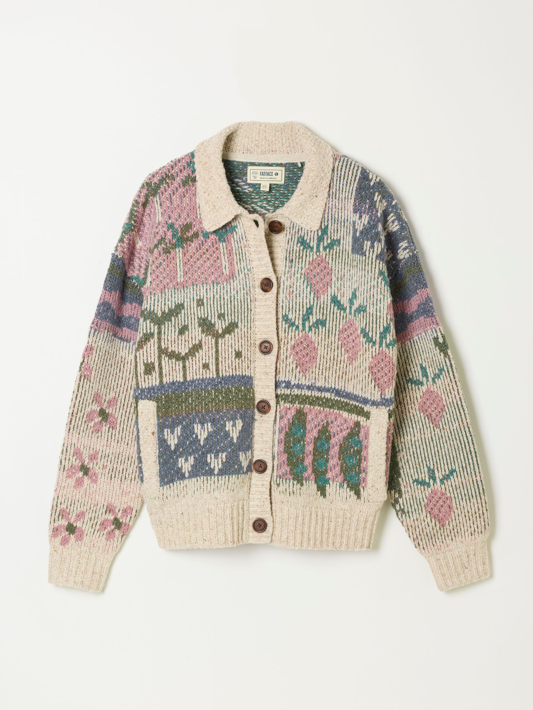 Allotment Pattern Knitted Cardigan in Natural - Image 6 of 6