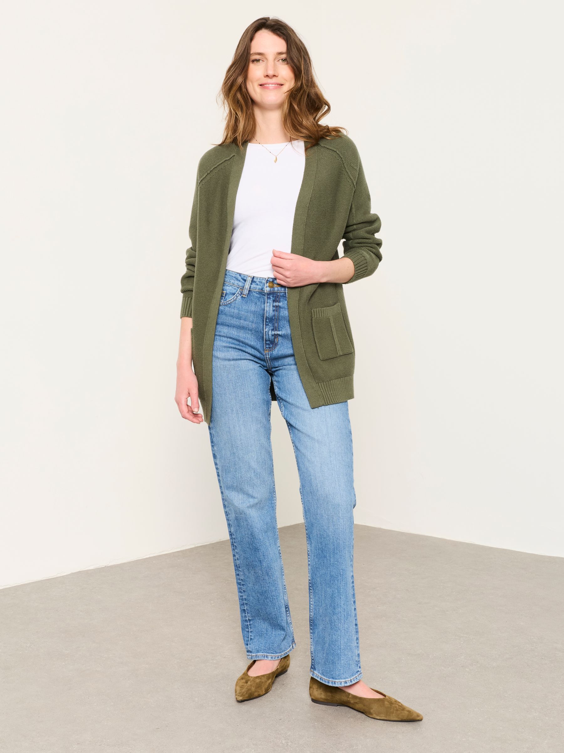 Bronwyn Olive Green Edge to Edge Longline Cardigan - Image 4 of 6