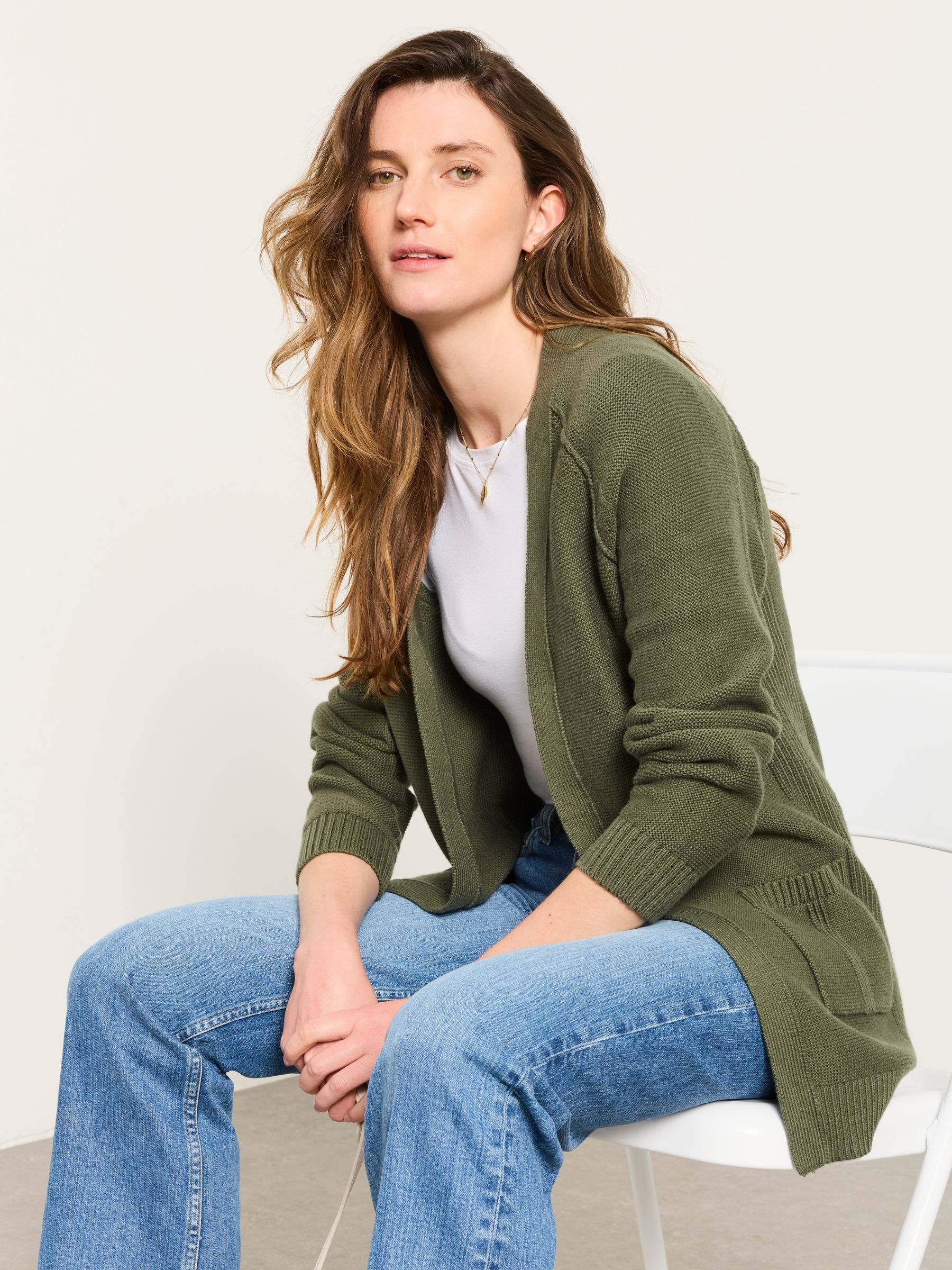 Bronwyn Olive Green Edge to Edge Longline Cardigan - Image 5 of 6