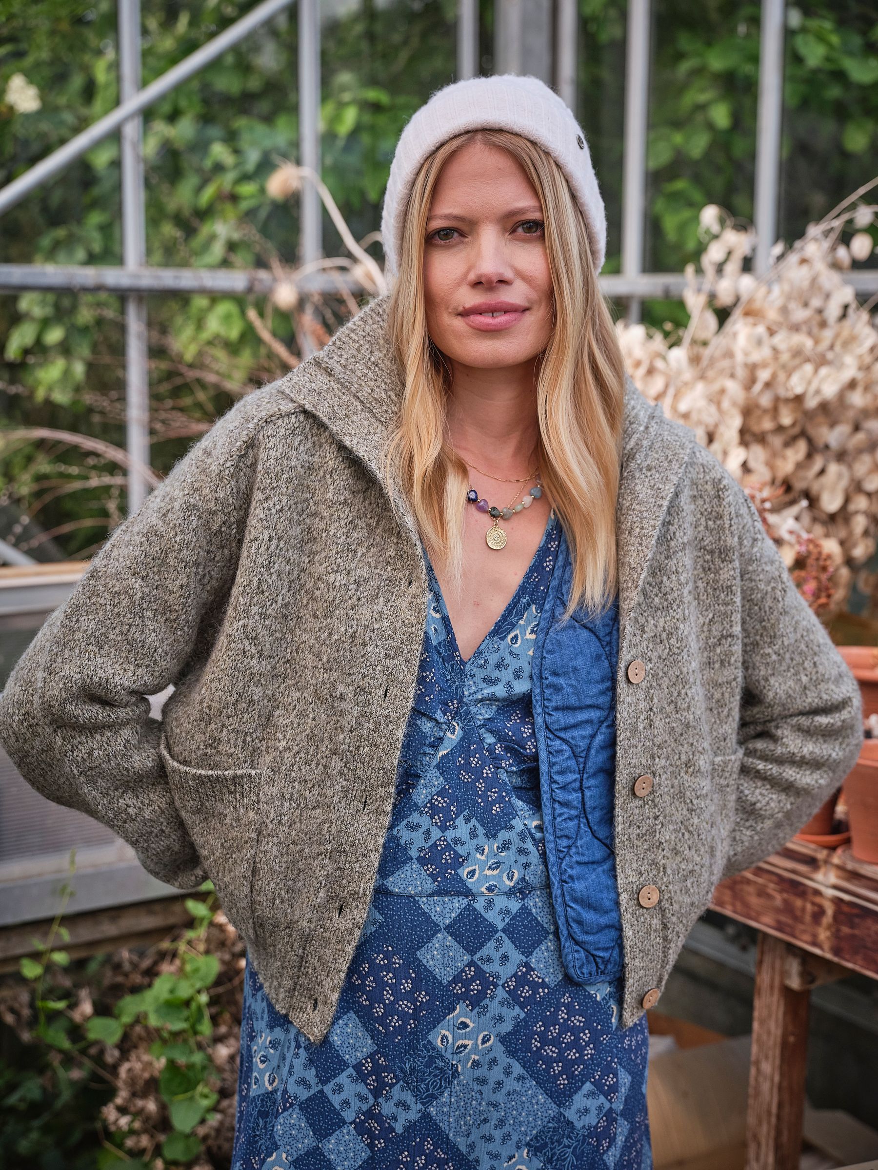 Freya Sage Green Funnel Neck Knitted Cardigan - Image 1 of 7