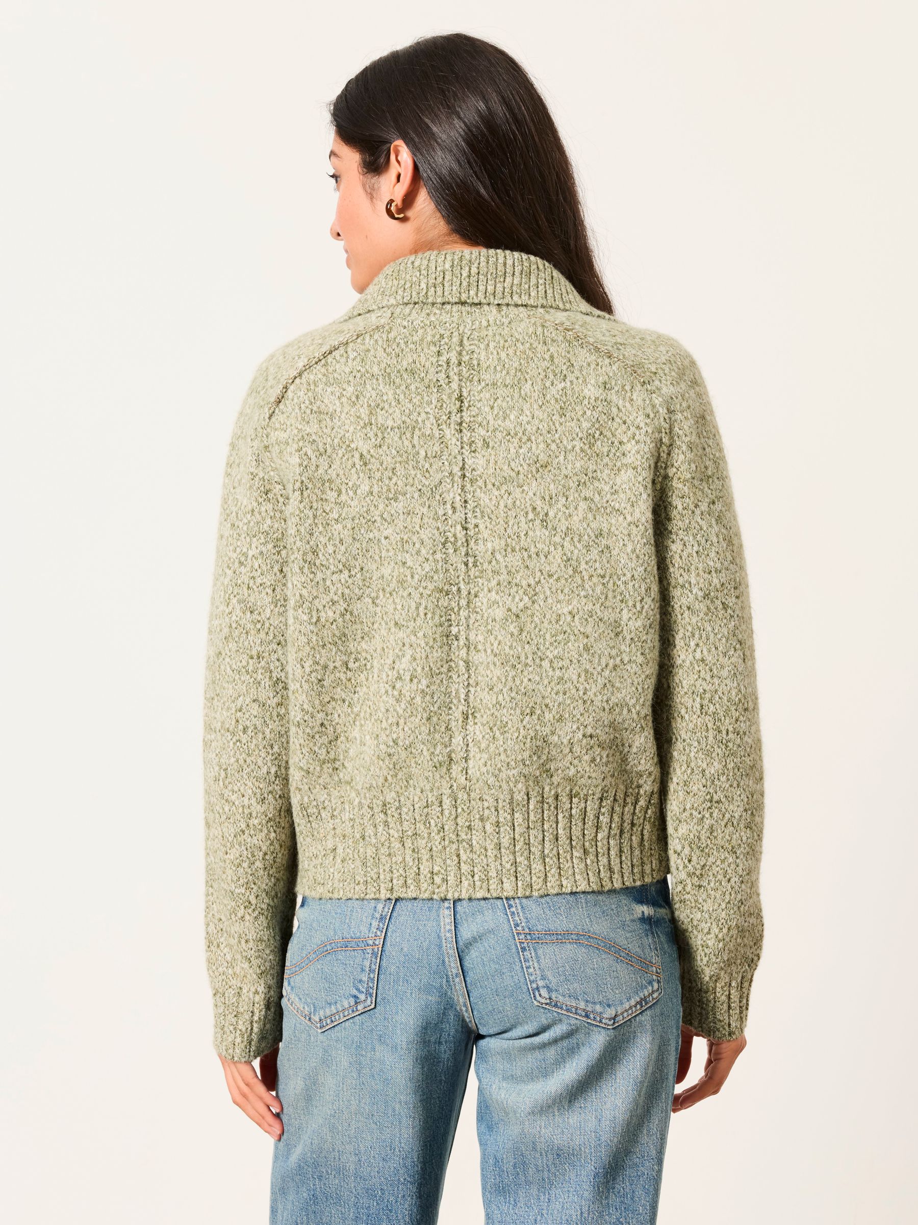 Freya Sage Green Funnel Neck Knitted Cardigan - Image 3 of 7