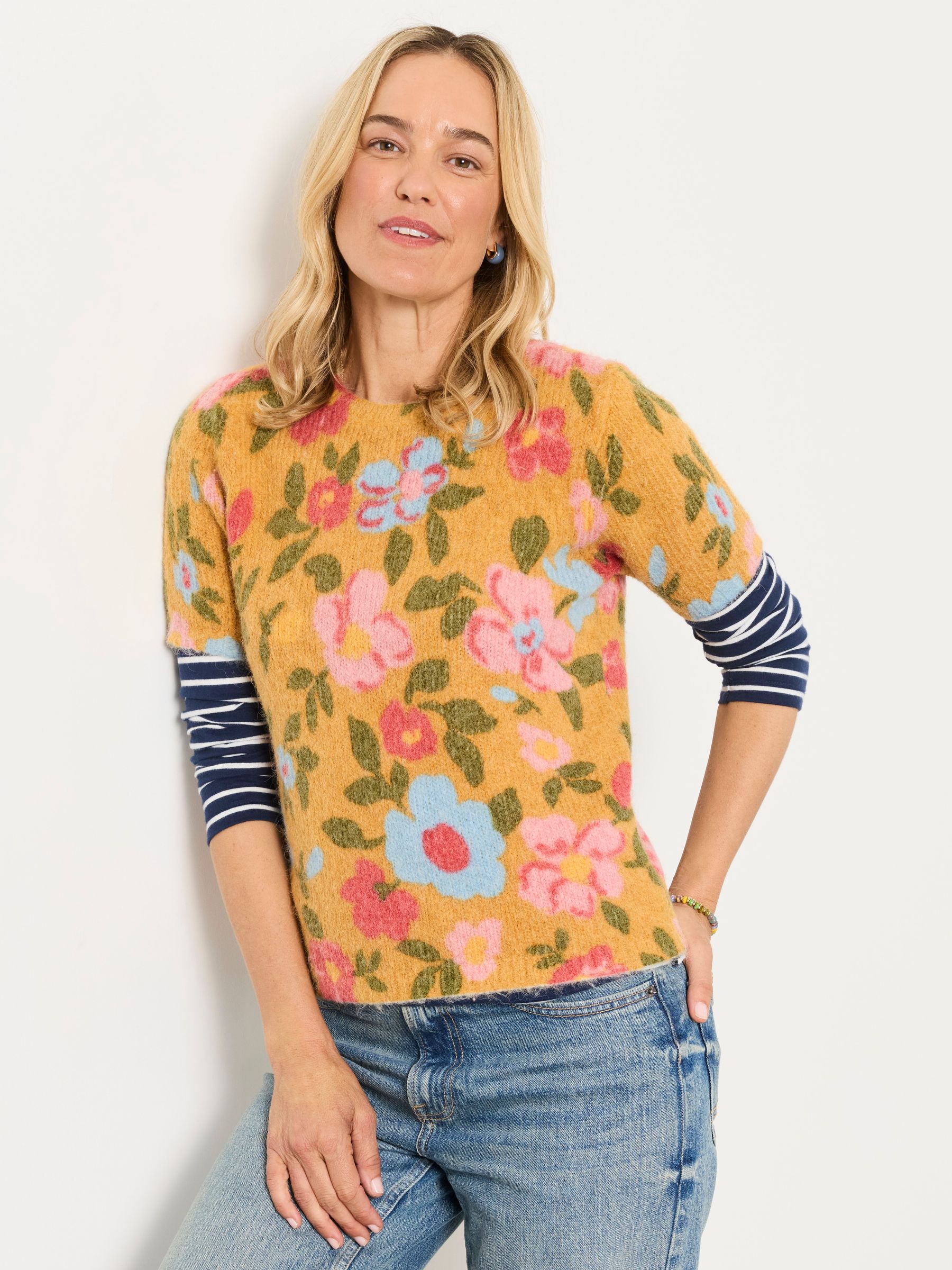 Tan Brown Floral Fluffy Knit Top - Image 3 of 6